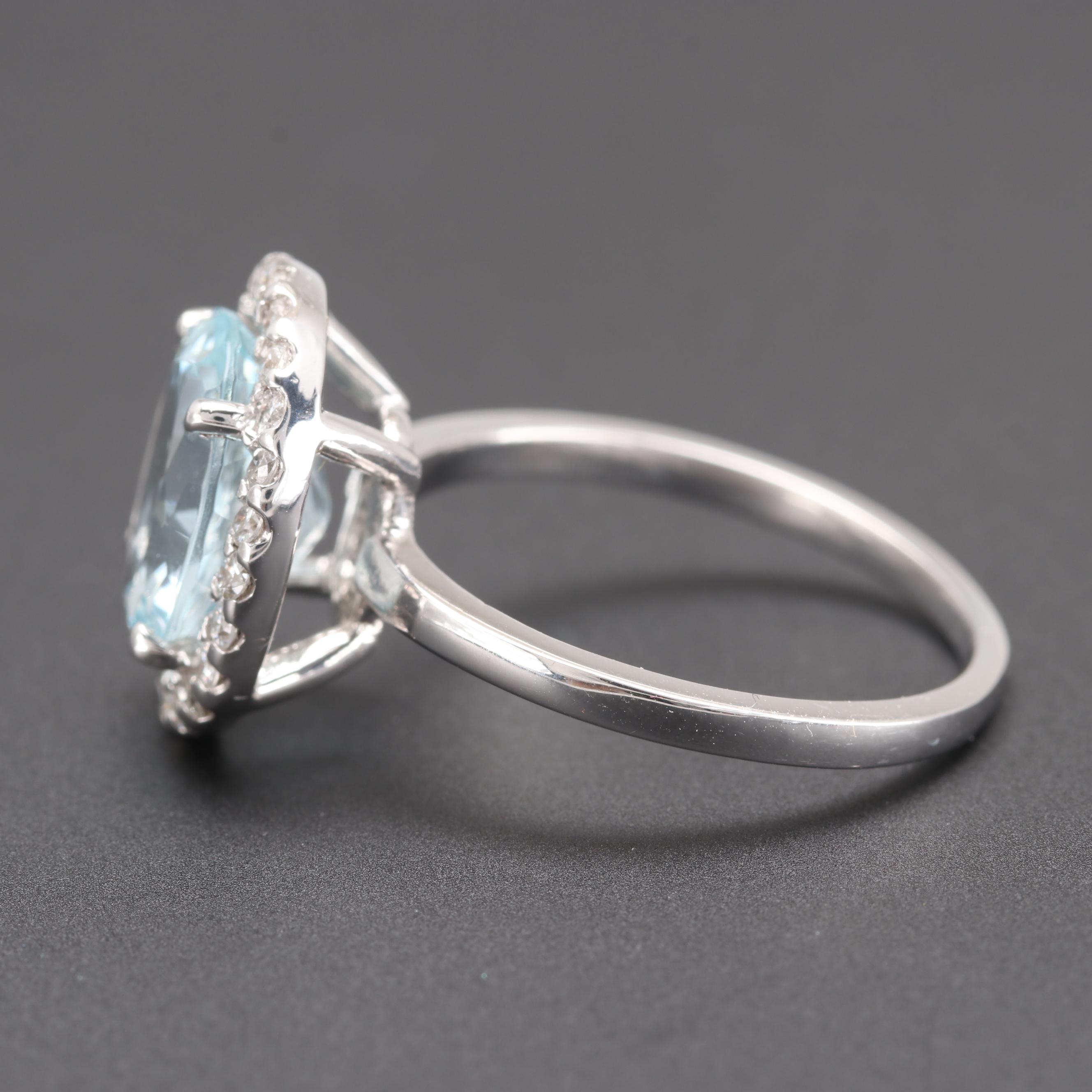 14K White Gold 2.60 CT Aquamarine and Diamond Ring
