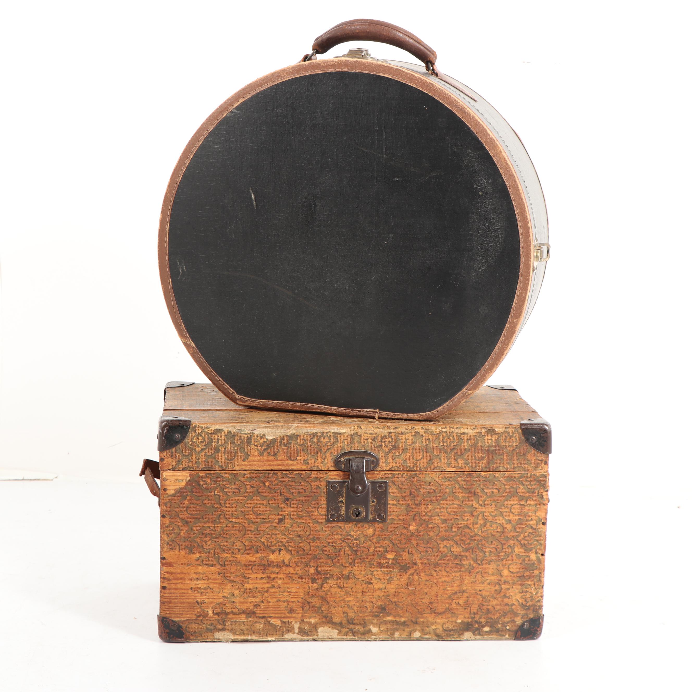 Vintage Hat Box and Miniature Wooden Trunk