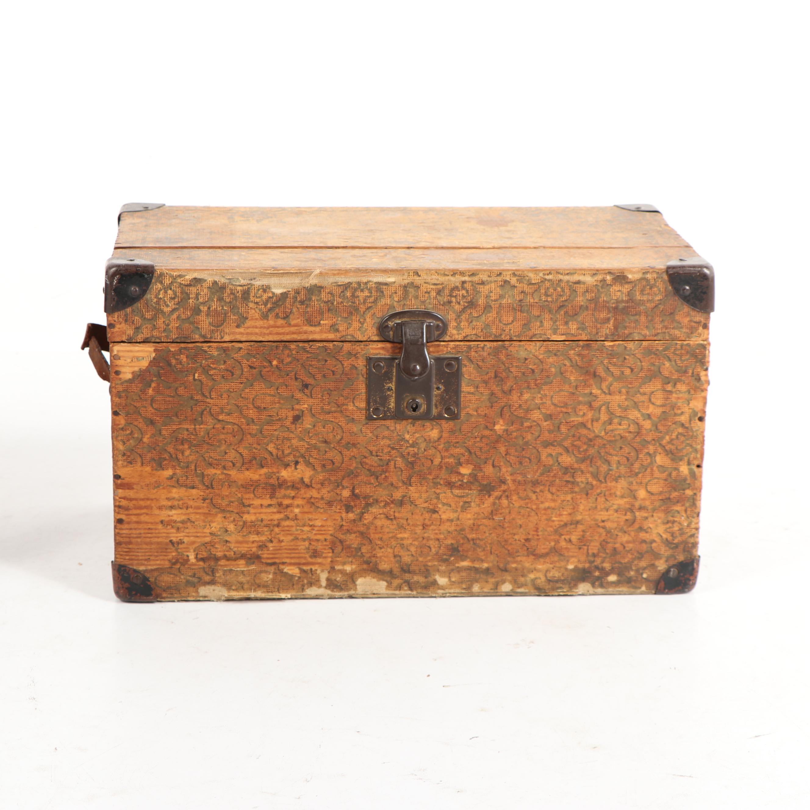 Vintage Hat Box and Miniature Wooden Trunk