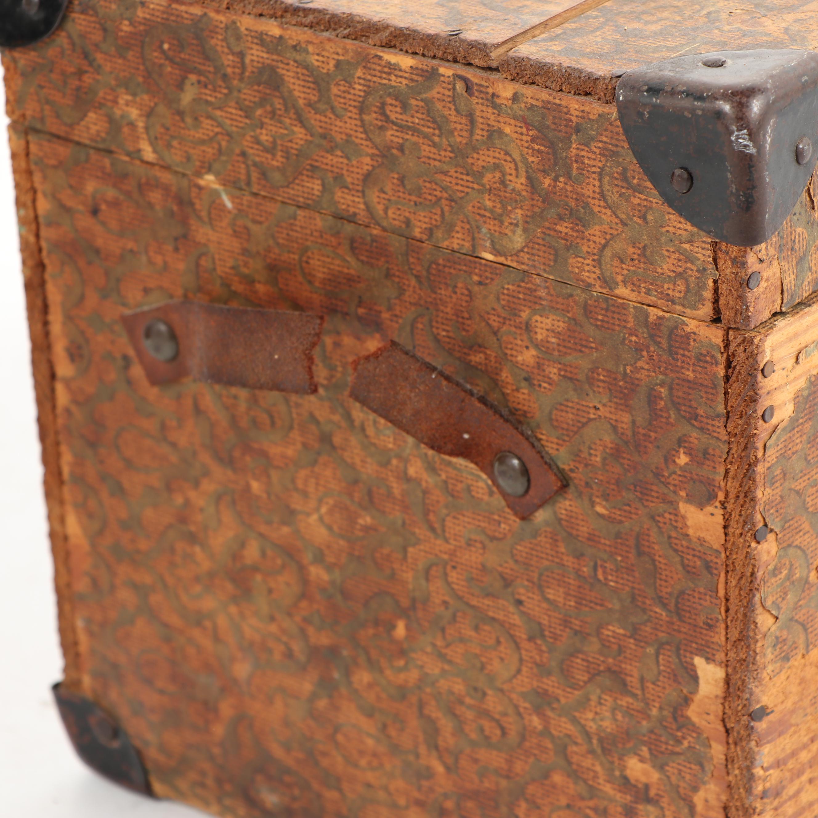 Vintage Hat Box and Miniature Wooden Trunk