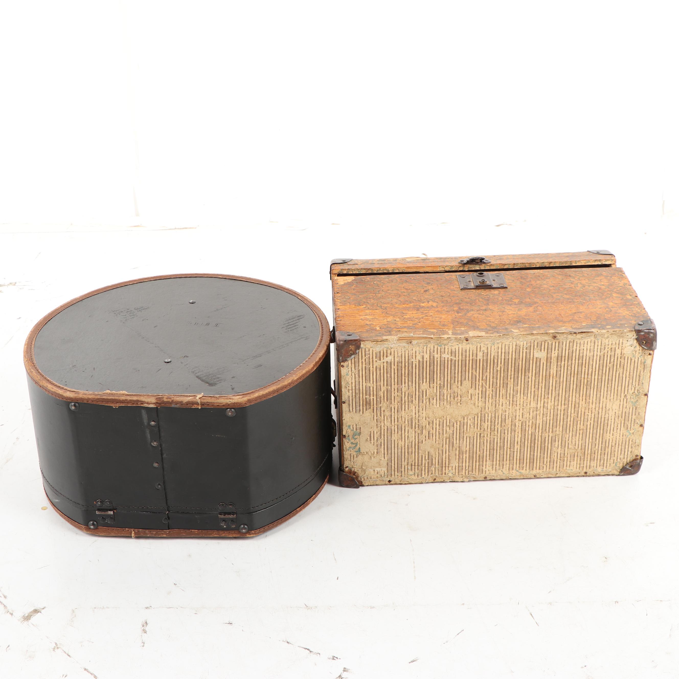 Vintage Hat Box and Miniature Wooden Trunk