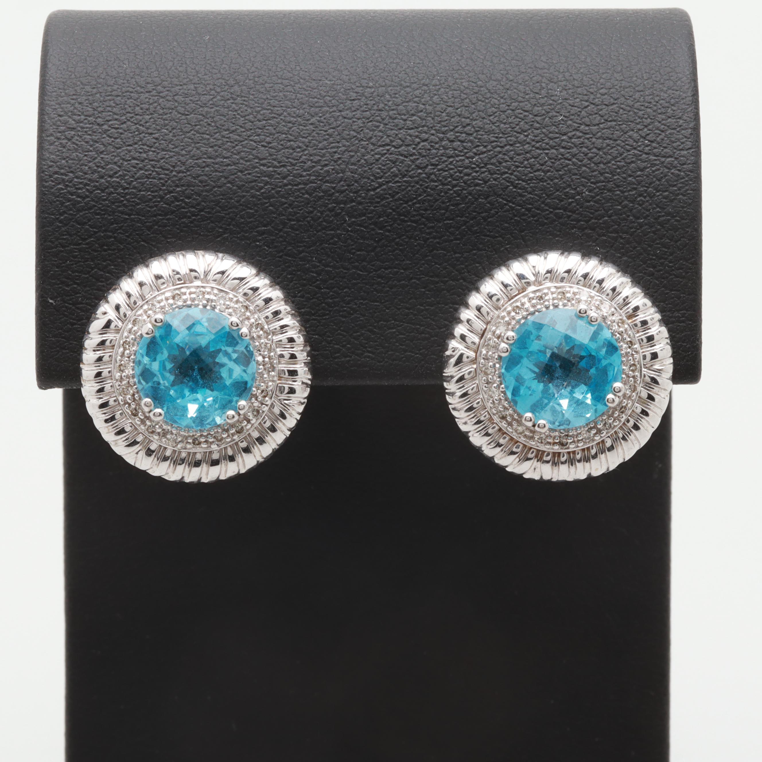 14K White Gold Topaz and Diamond Earrings