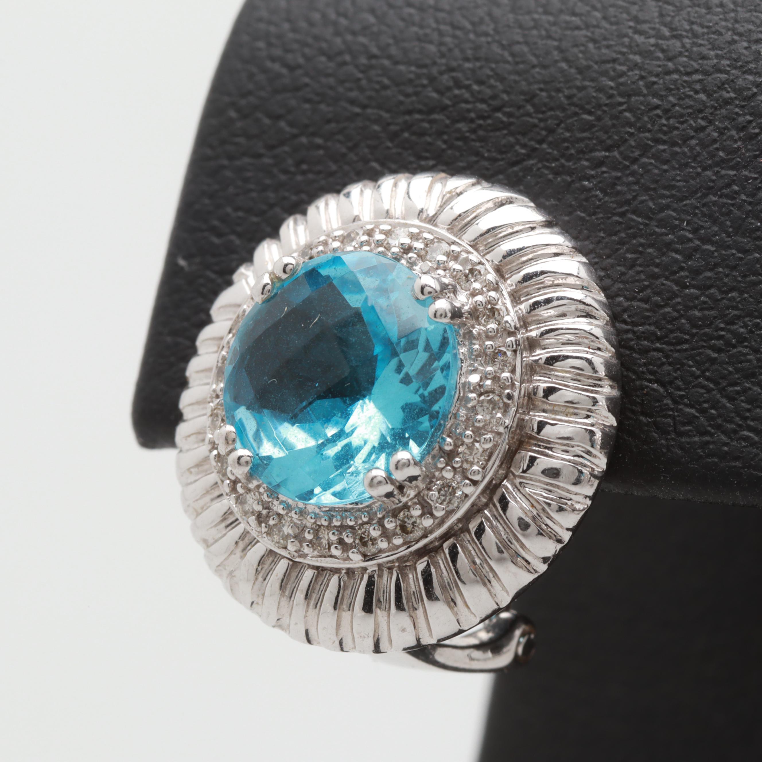 14K White Gold Topaz and Diamond Earrings