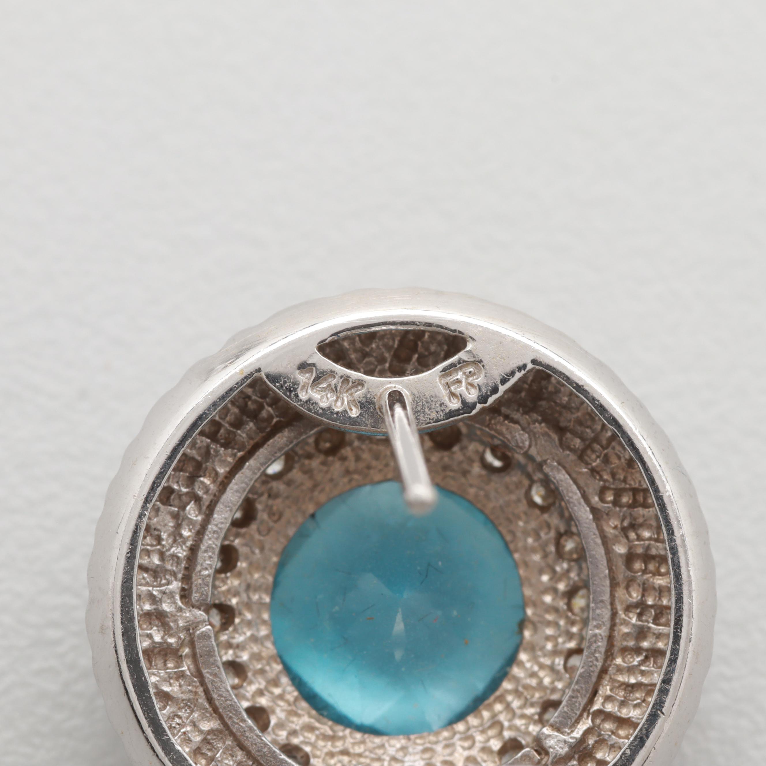 14K White Gold Topaz and Diamond Earrings