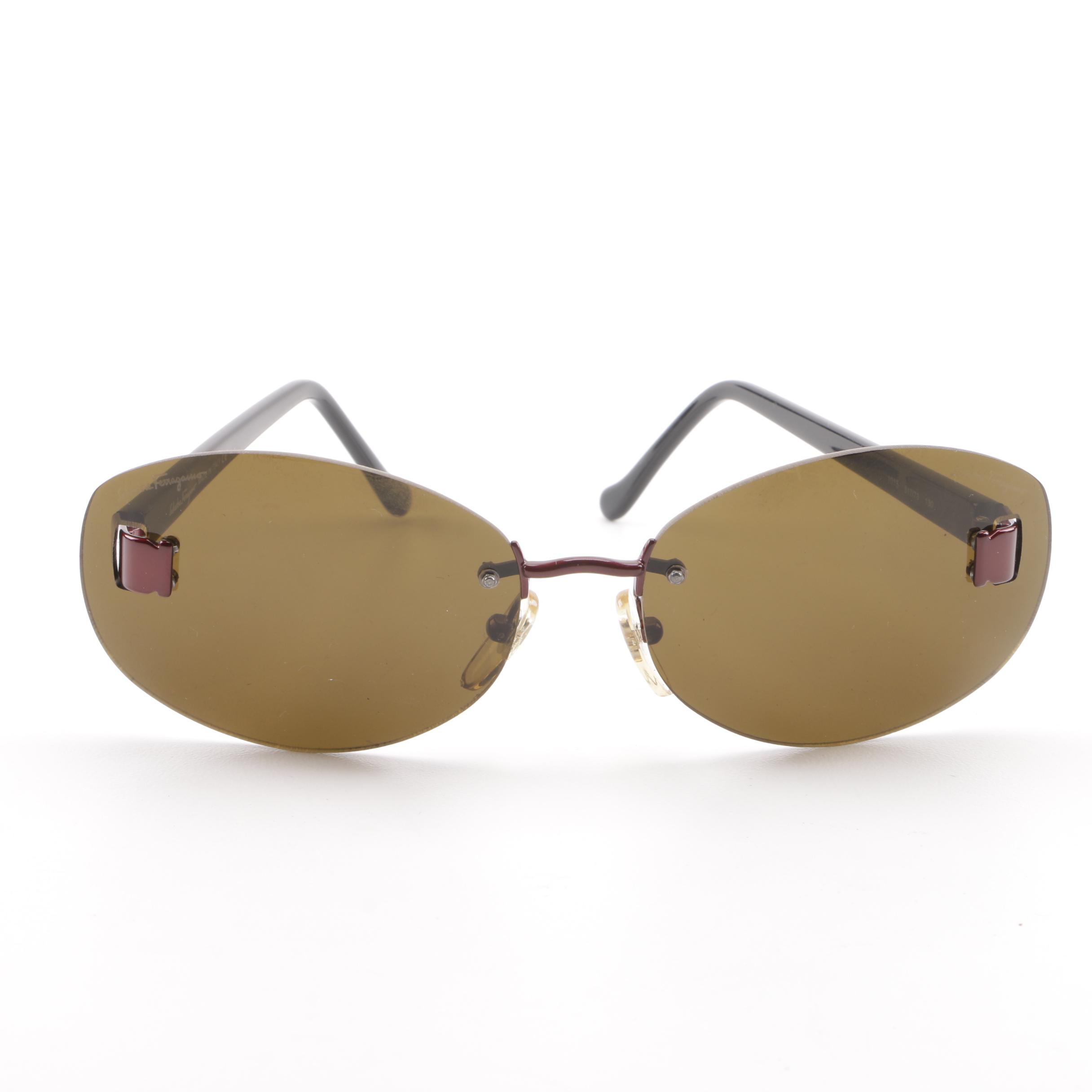 1990s Salvatore Ferragamo 1015 Rimless Sunglasses with Case