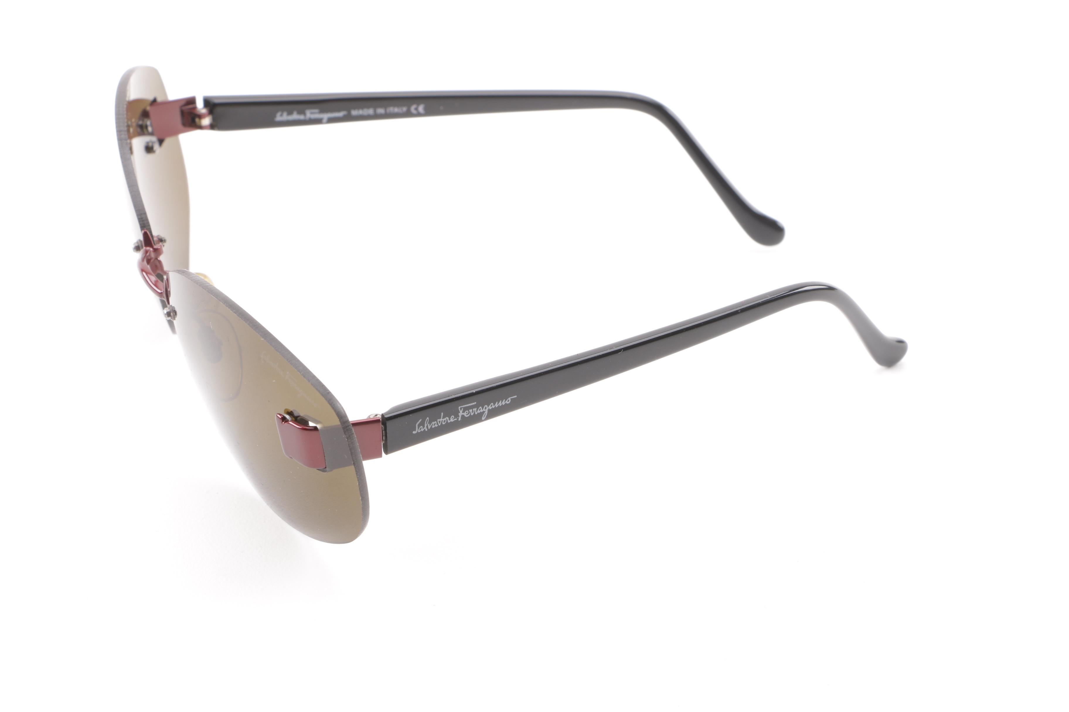 1990s Salvatore Ferragamo 1015 Rimless Sunglasses with Case