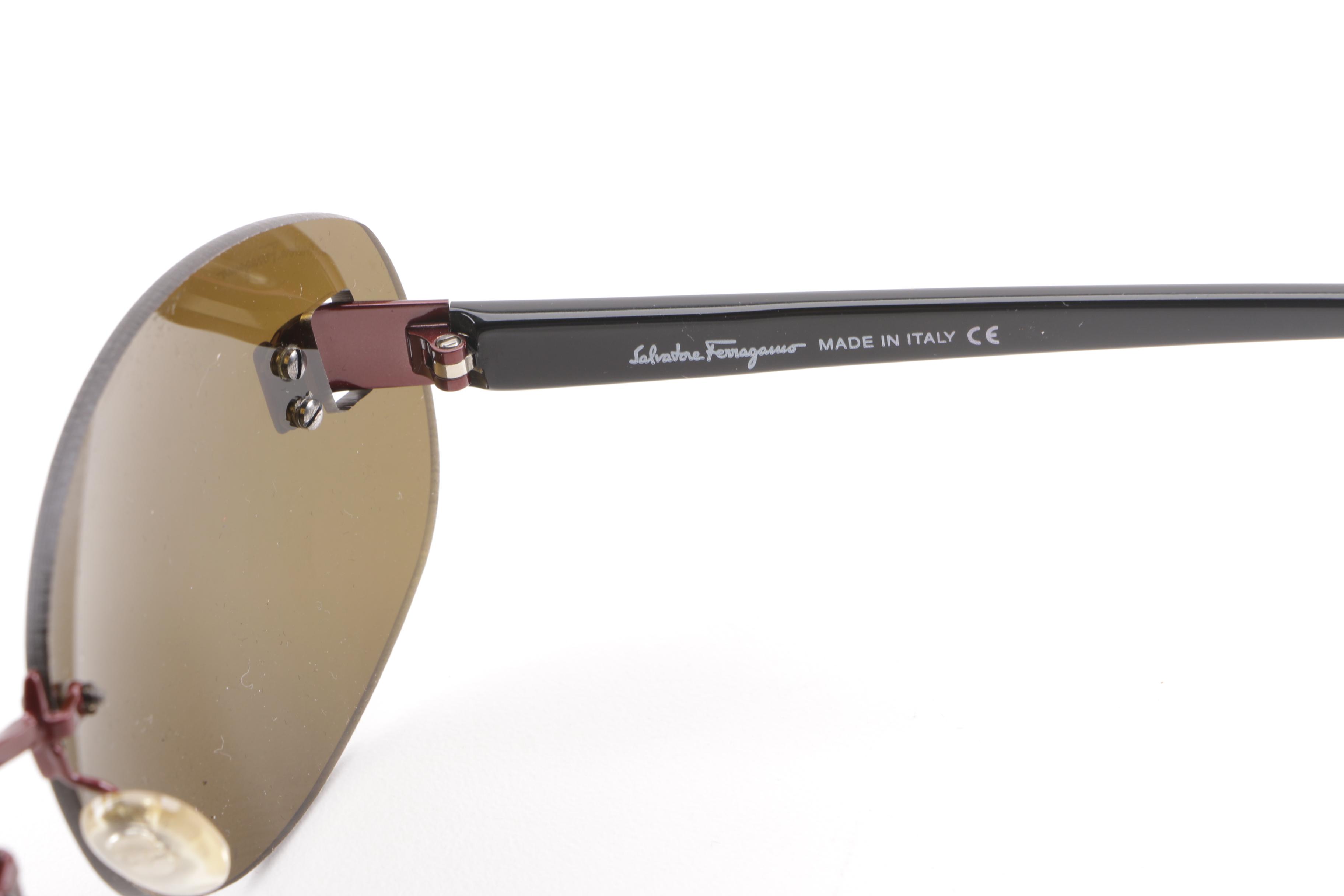 1990s Salvatore Ferragamo 1015 Rimless Sunglasses with Case