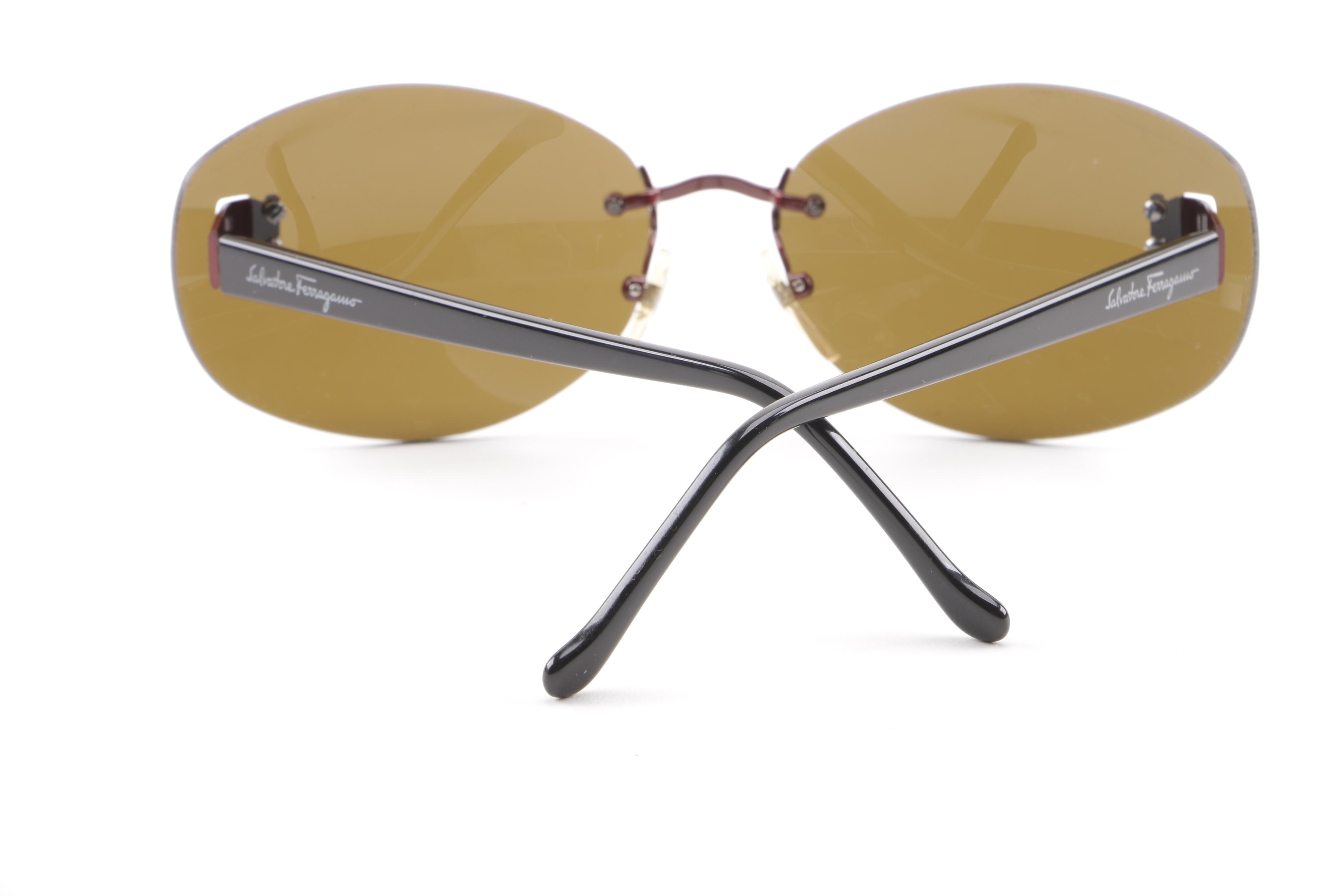 1990s Salvatore Ferragamo 1015 Rimless Sunglasses with Case