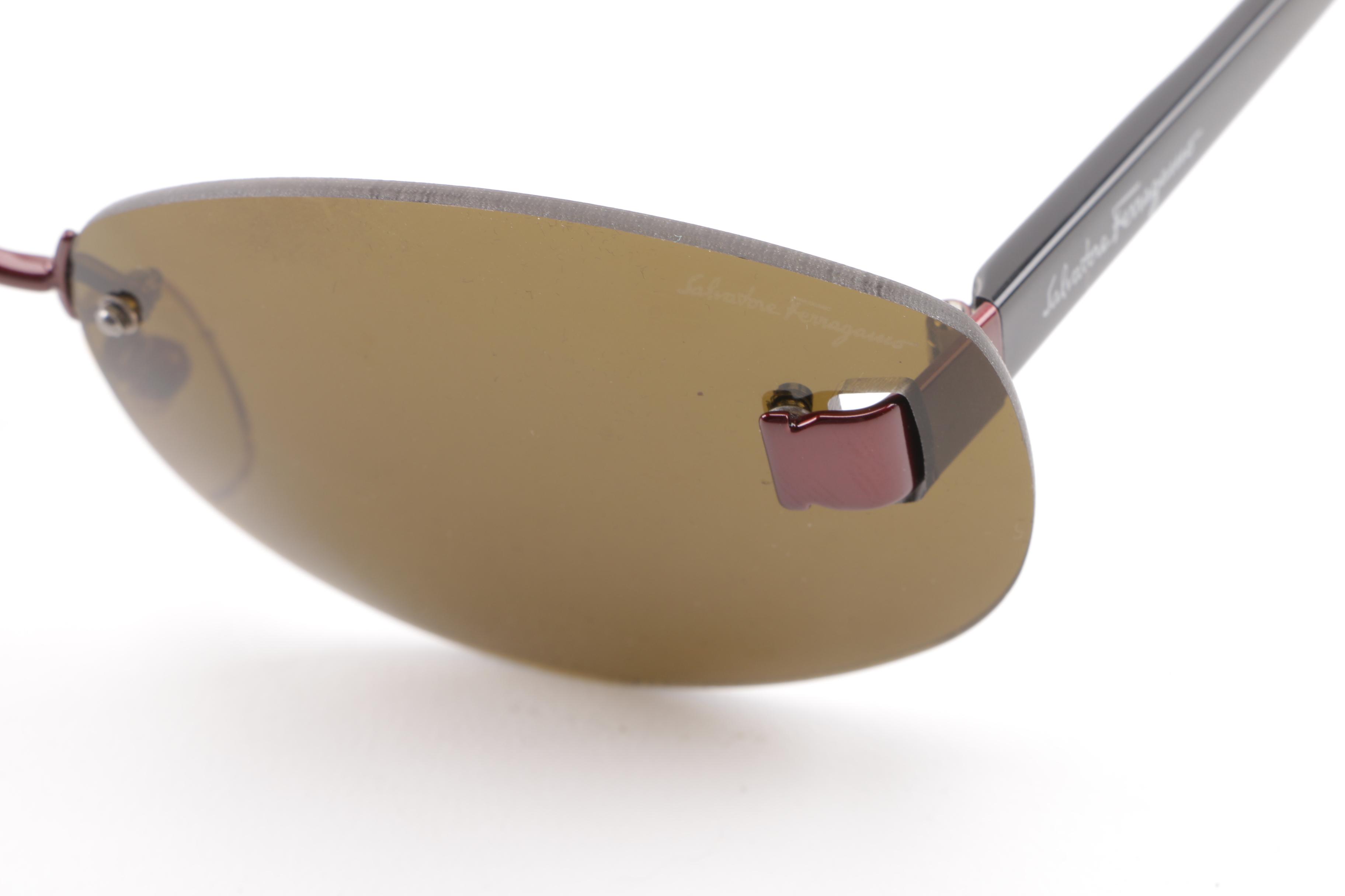 1990s Salvatore Ferragamo 1015 Rimless Sunglasses with Case