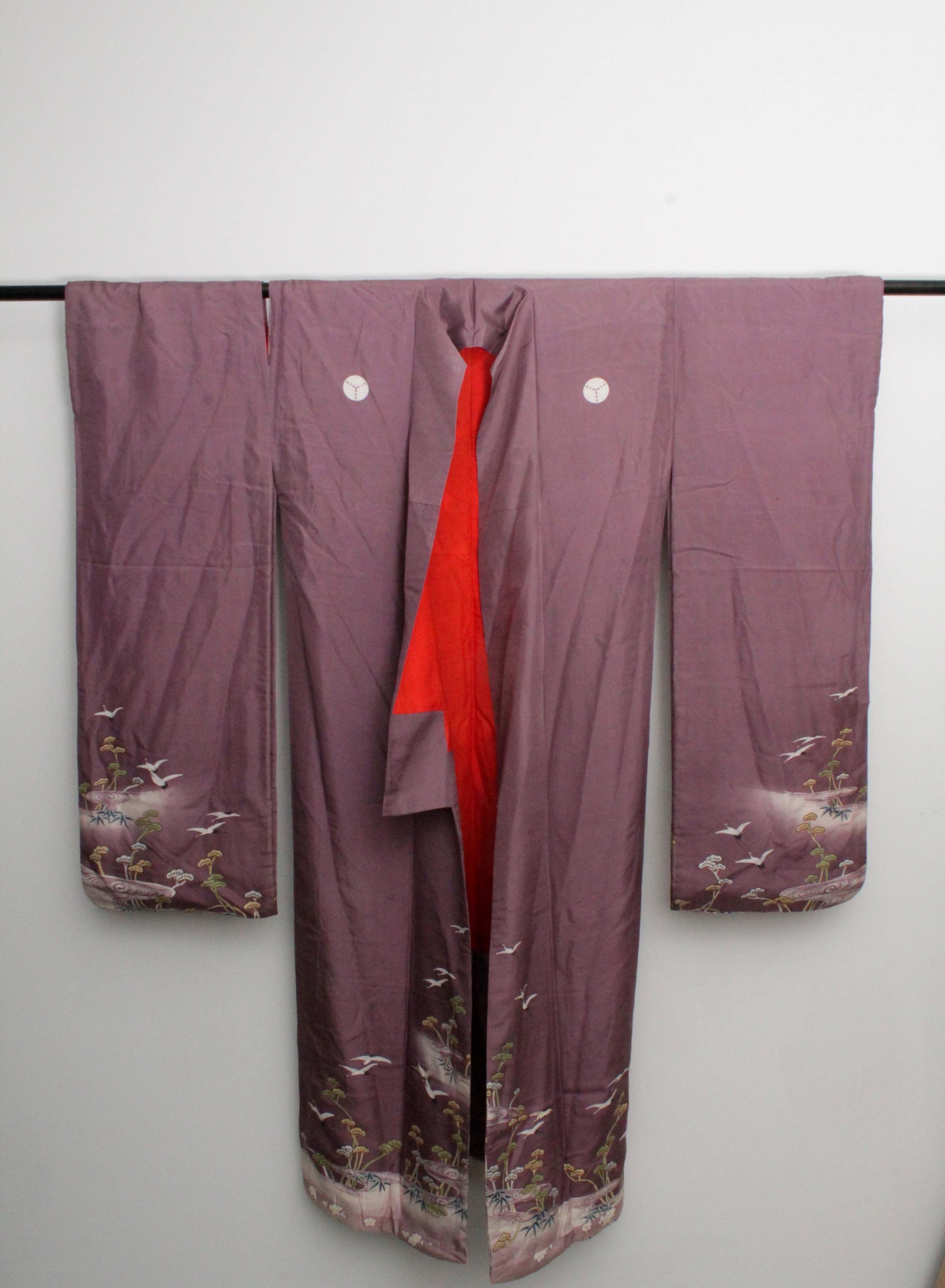 Circa 1880 Antique Handwoven Silk Formal Crested Furisode Kimono