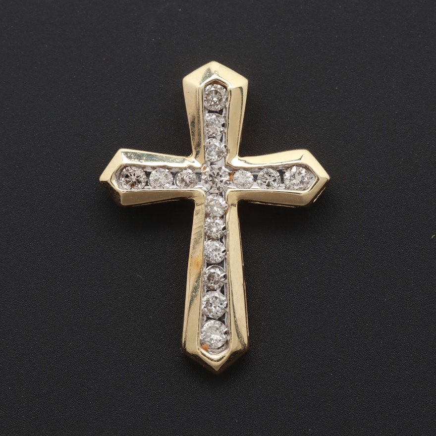 10K Yellow Gold Diamond Cross Pendant