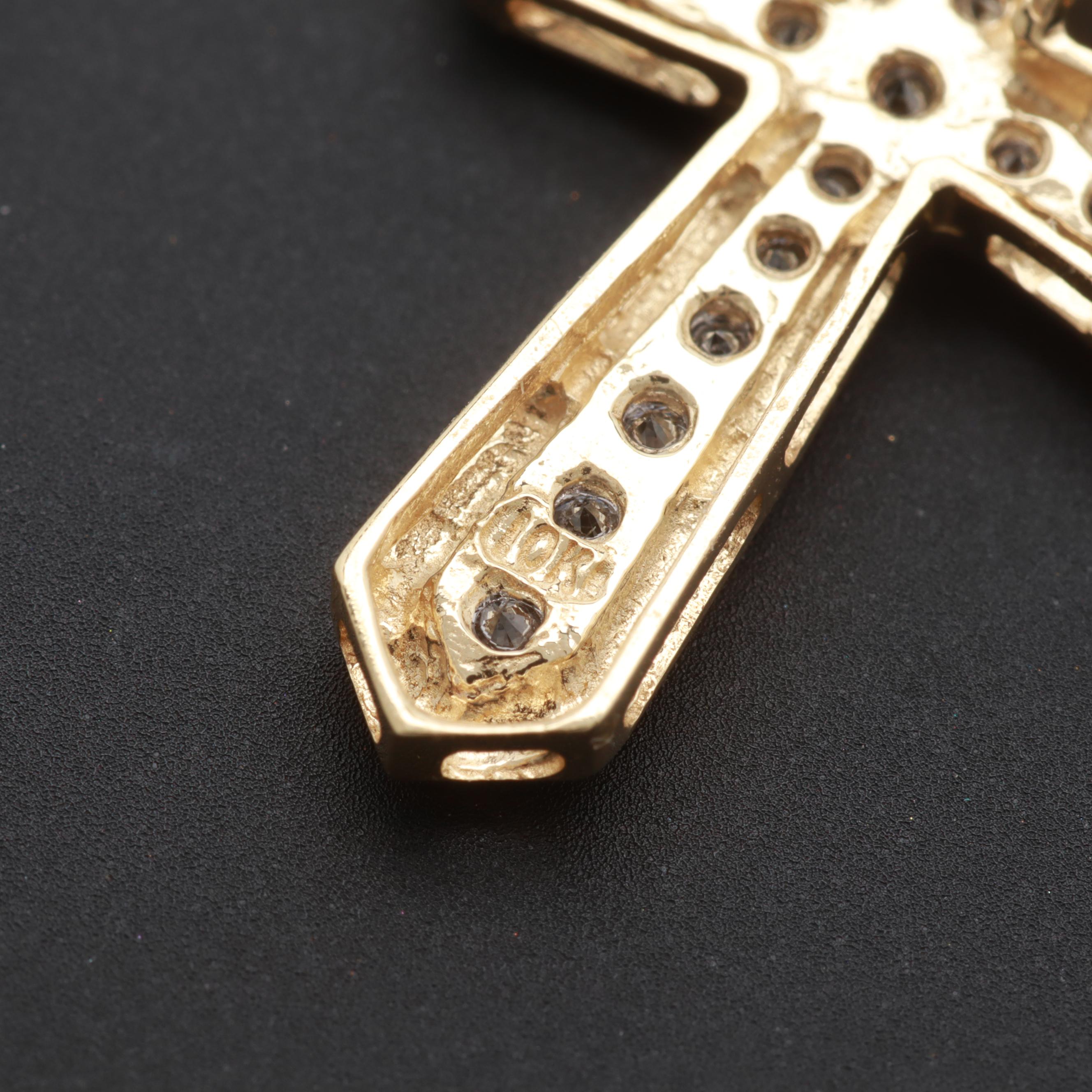 10K Yellow Gold Diamond Cross Pendant