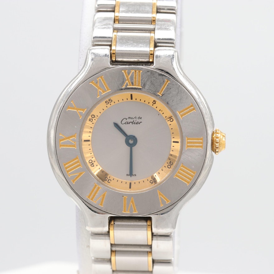 Cartier "Must de Cartier" 18K Yellow Gold and Stainless Steel Wristwatch