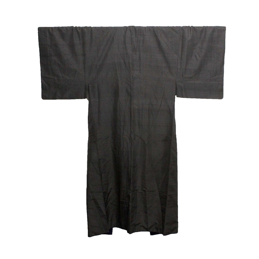Men's Circa 1920 Vintage Handwoven Ikat Oshima Silk Kimono