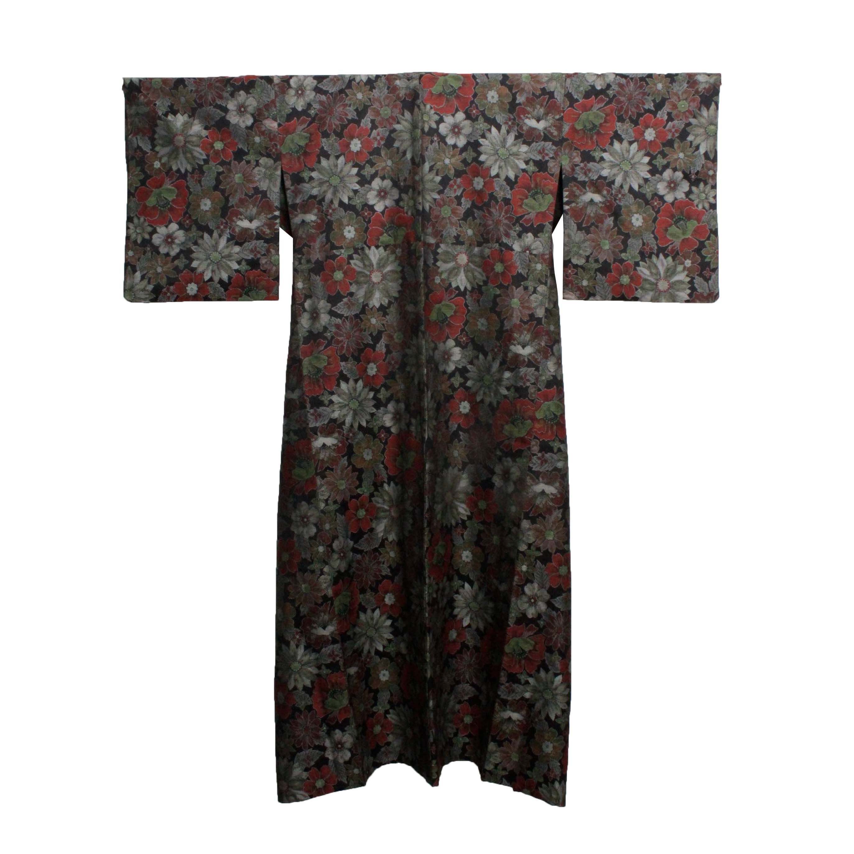 Circa 1960 Vintage Handwoven Silk Brocade Kimono