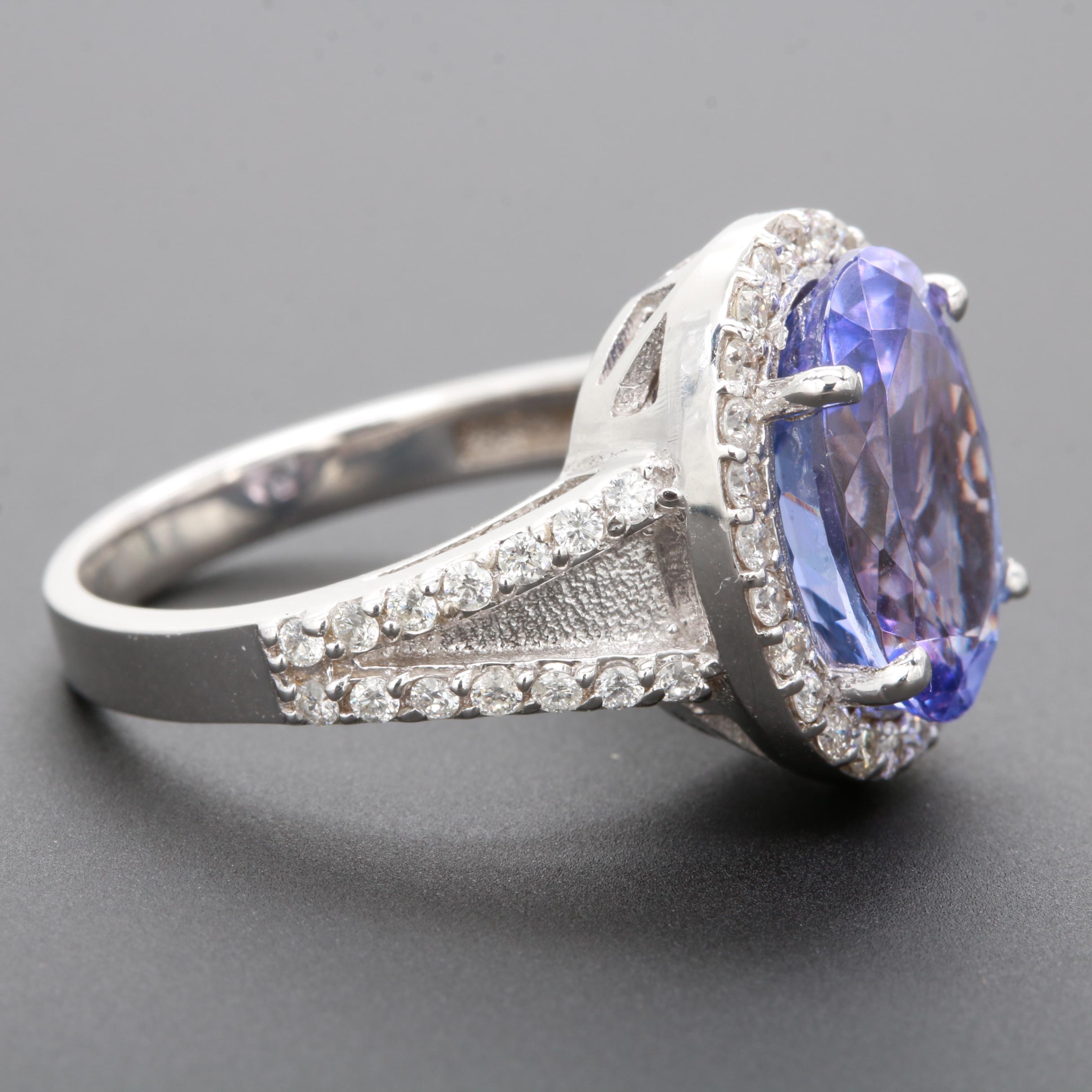 14K White Gold 5.46 CT Tanzanite and Diamond Ring