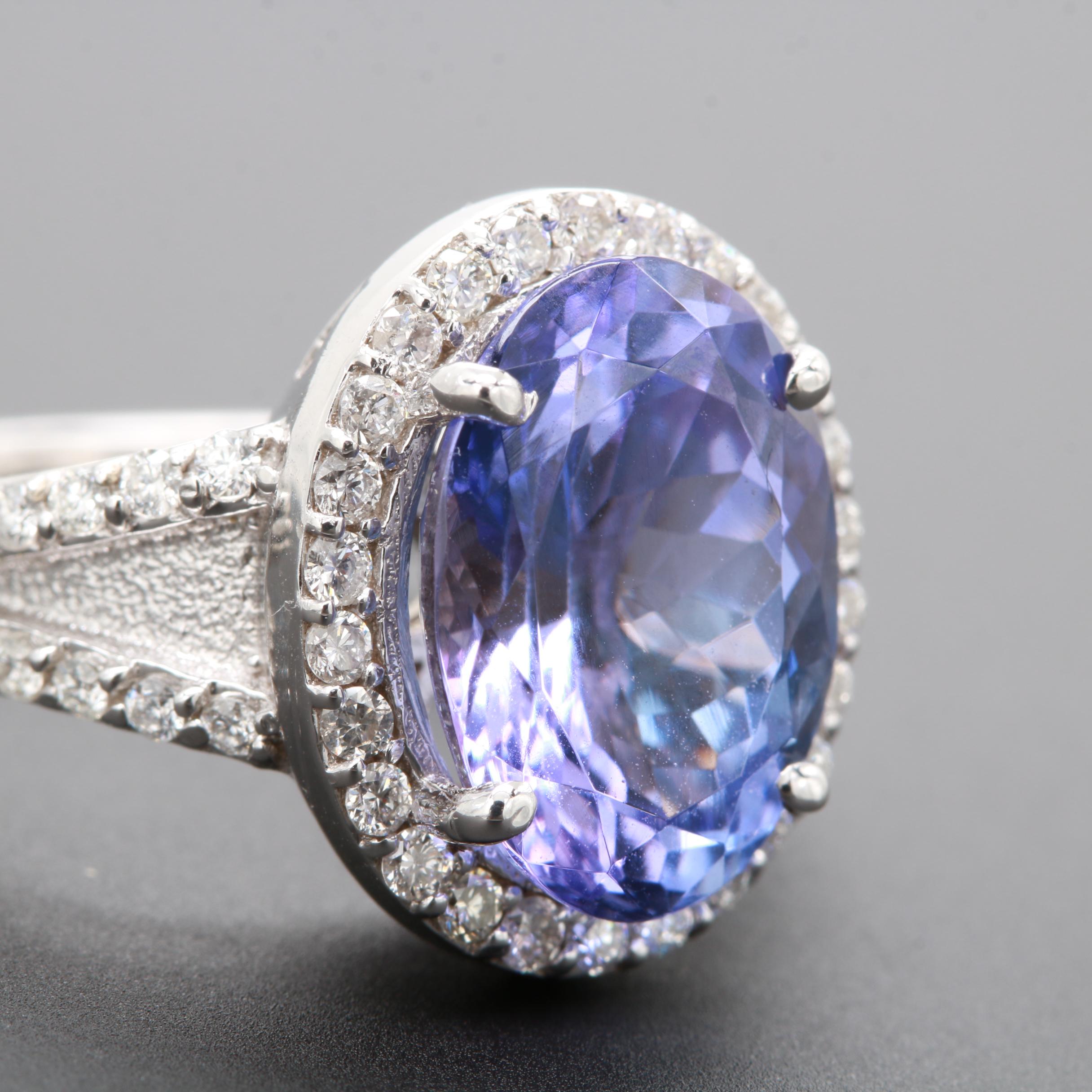 14K White Gold 5.46 CT Tanzanite and Diamond Ring