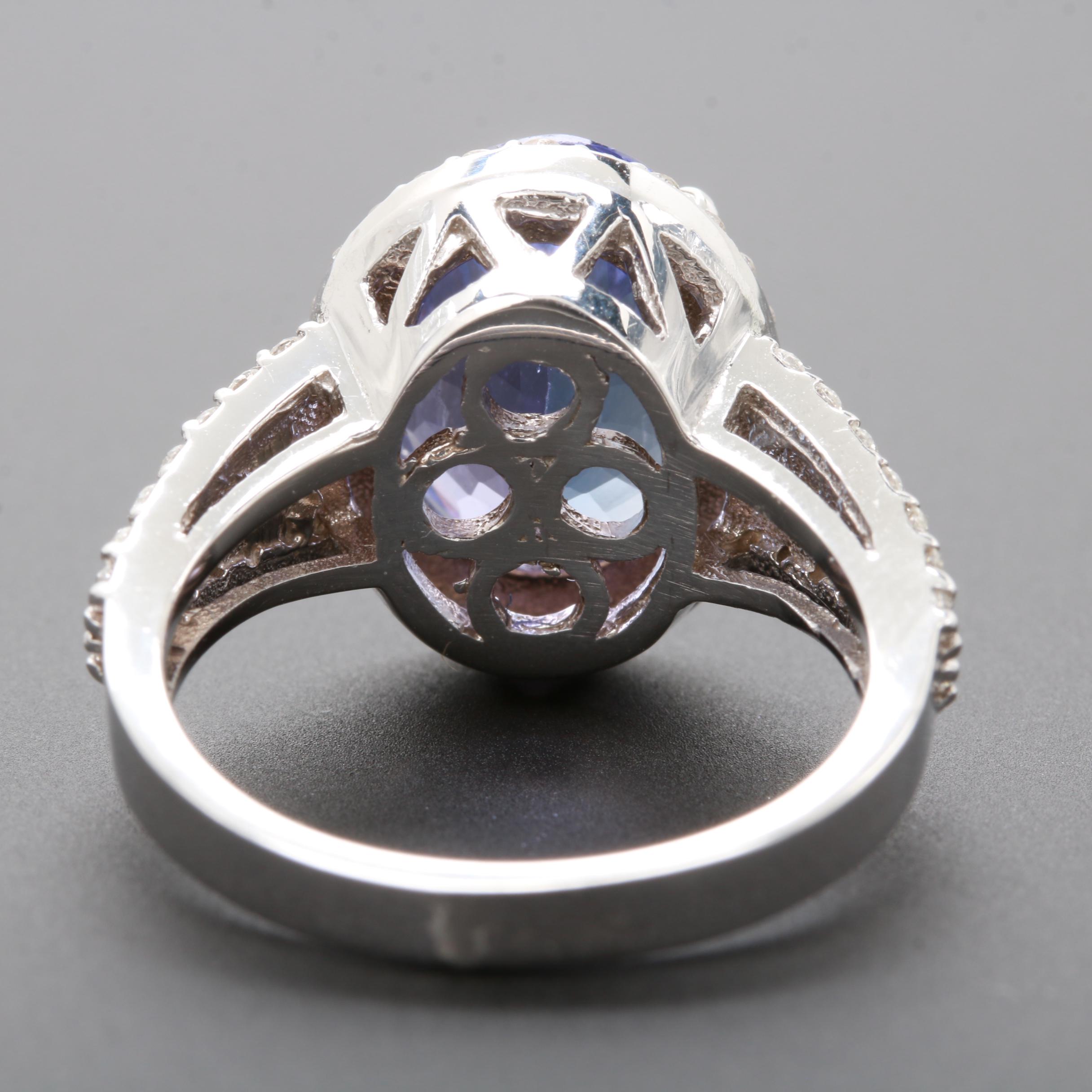 14K White Gold 5.46 CT Tanzanite and Diamond Ring