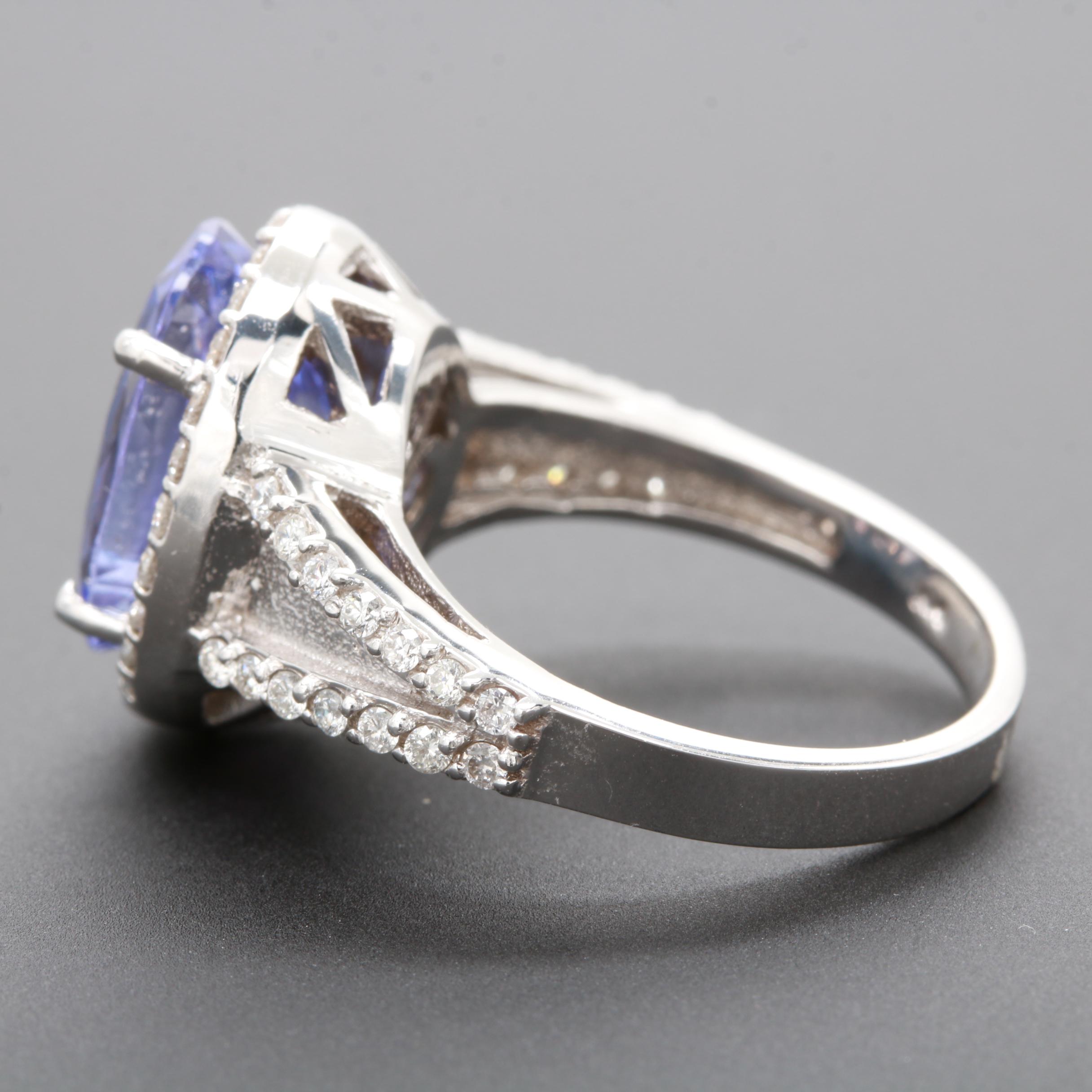14K White Gold 5.46 CT Tanzanite and Diamond Ring