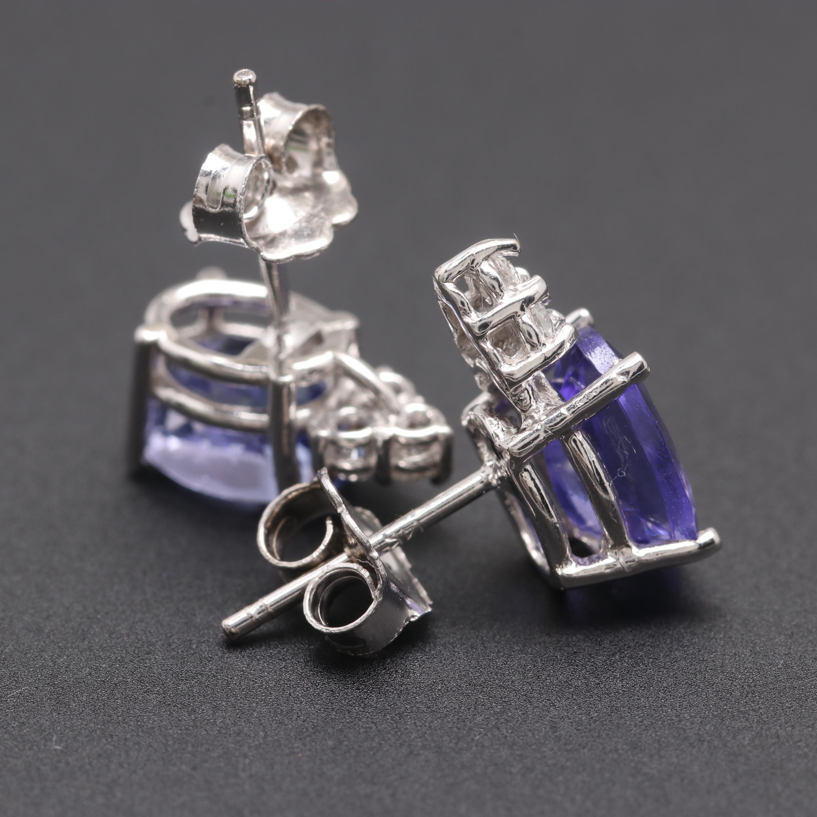 14K White Gold Tanzanite and Diamond Earrings