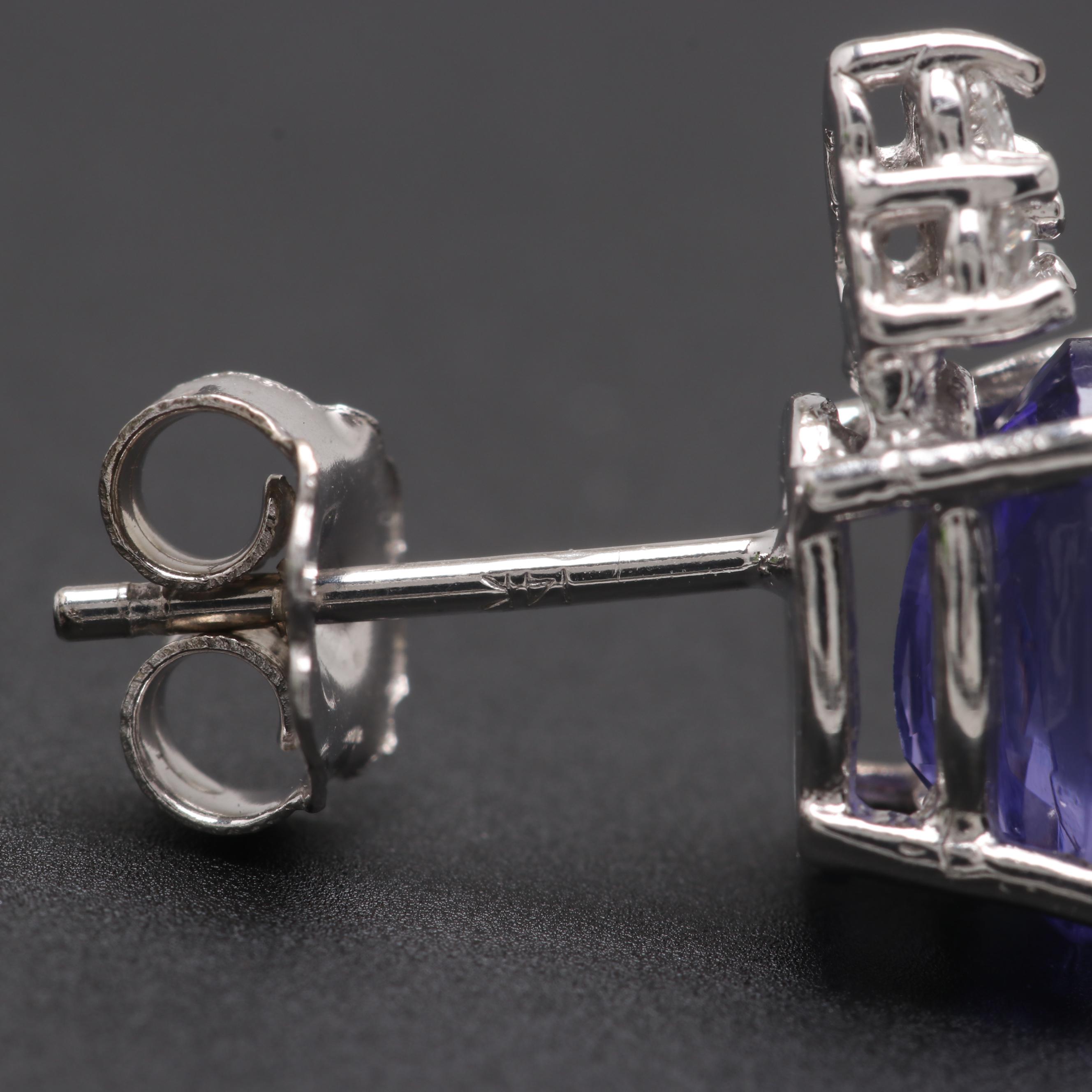 14K White Gold Tanzanite and Diamond Earrings