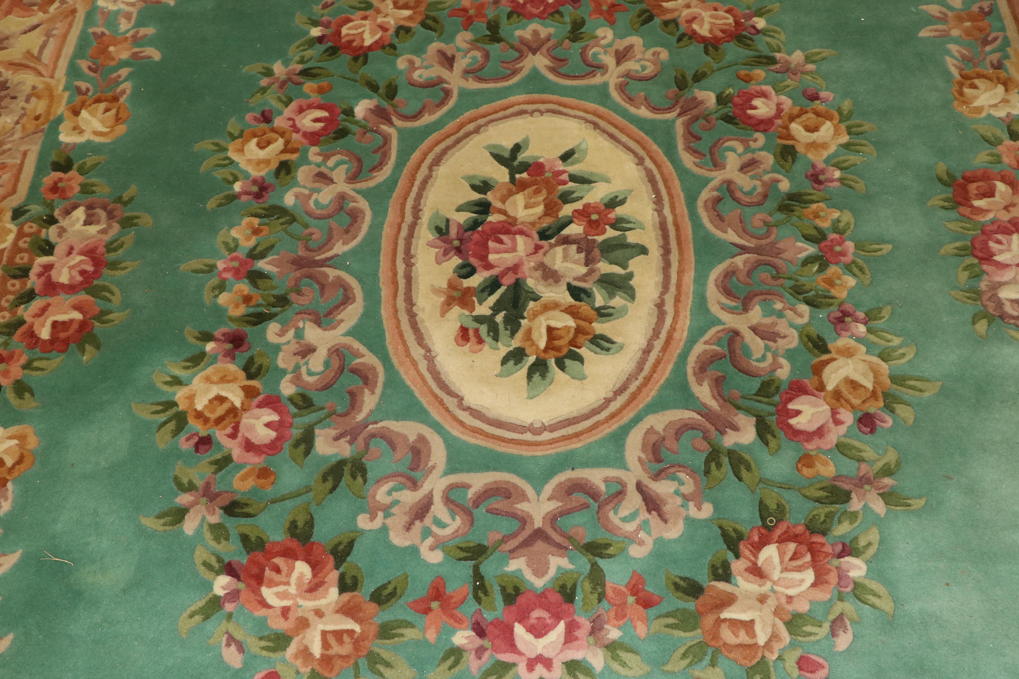 Finely Hand-Knotted Chinese Aubusson Style Carved Wool Rug