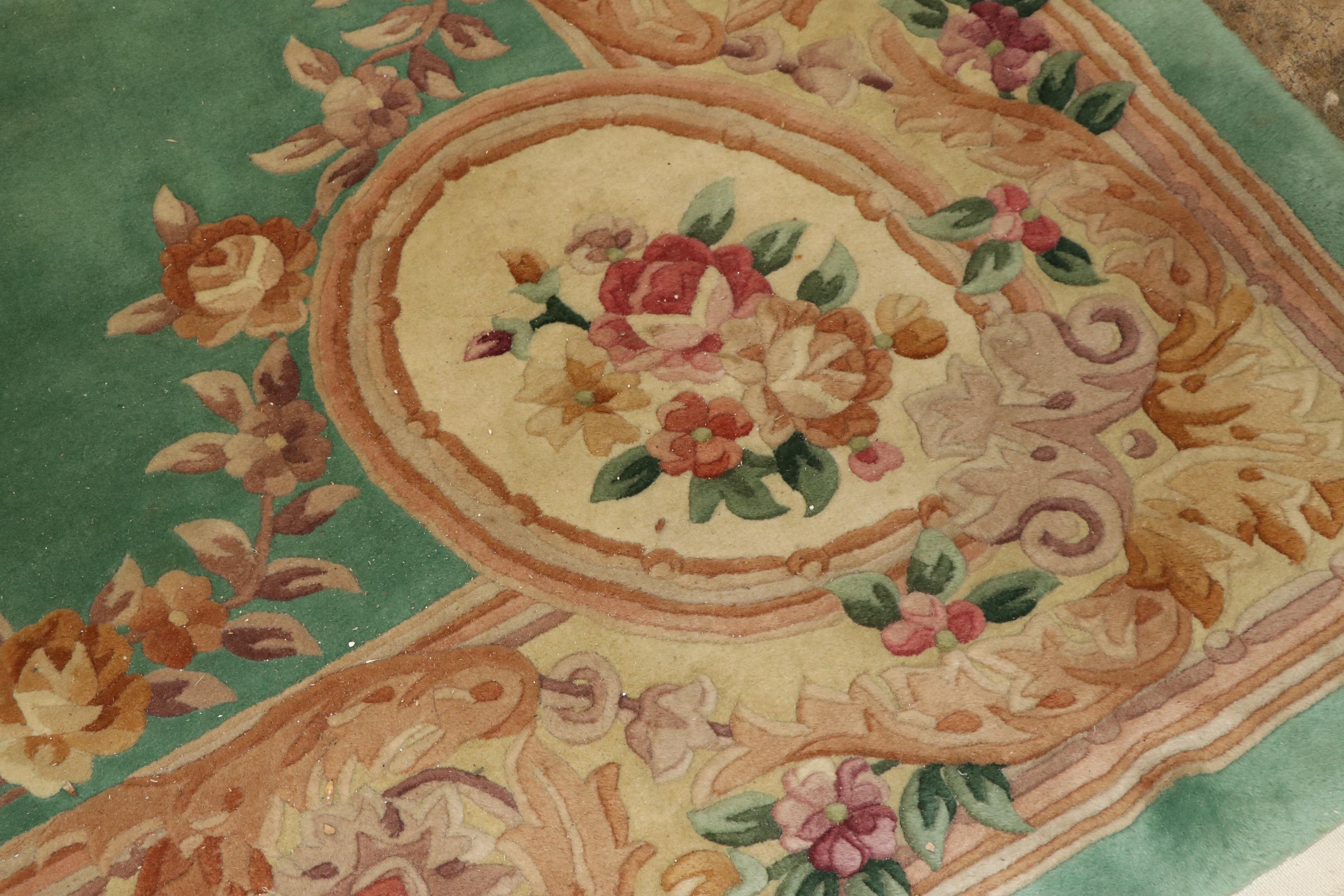 Finely Hand-Knotted Chinese Aubusson Style Carved Wool Rug