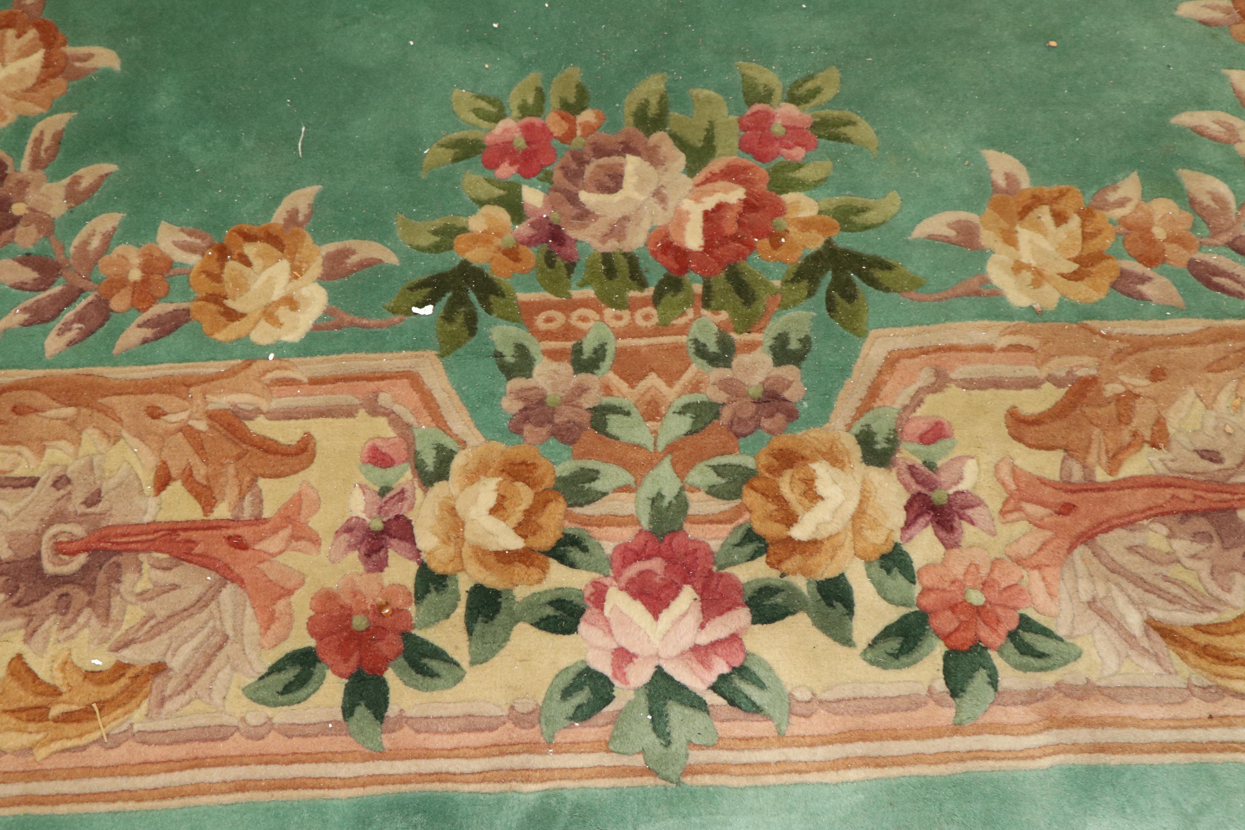 Finely Hand-Knotted Chinese Aubusson Style Carved Wool Rug