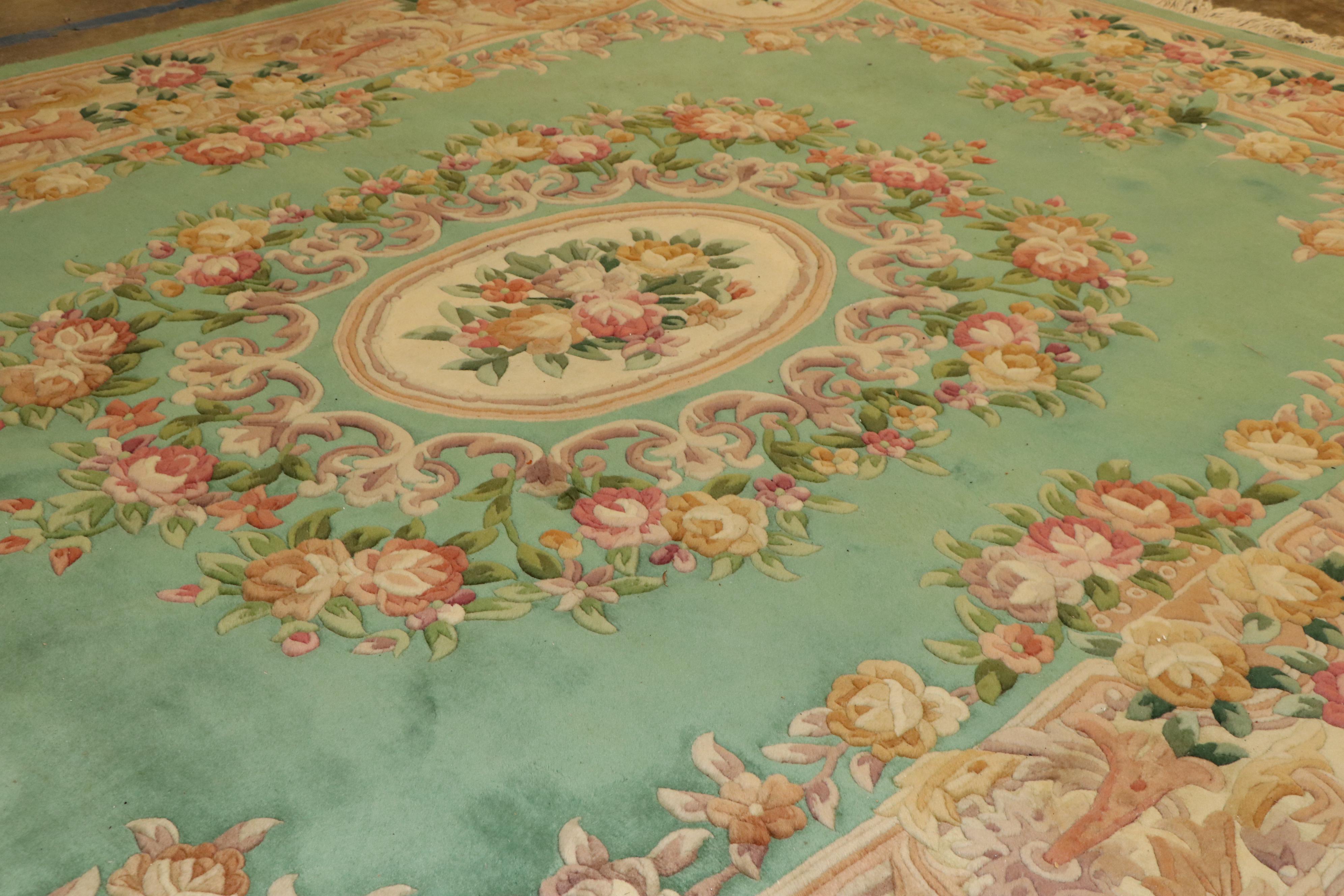 Finely Hand-Knotted Chinese Aubusson Style Carved Wool Rug