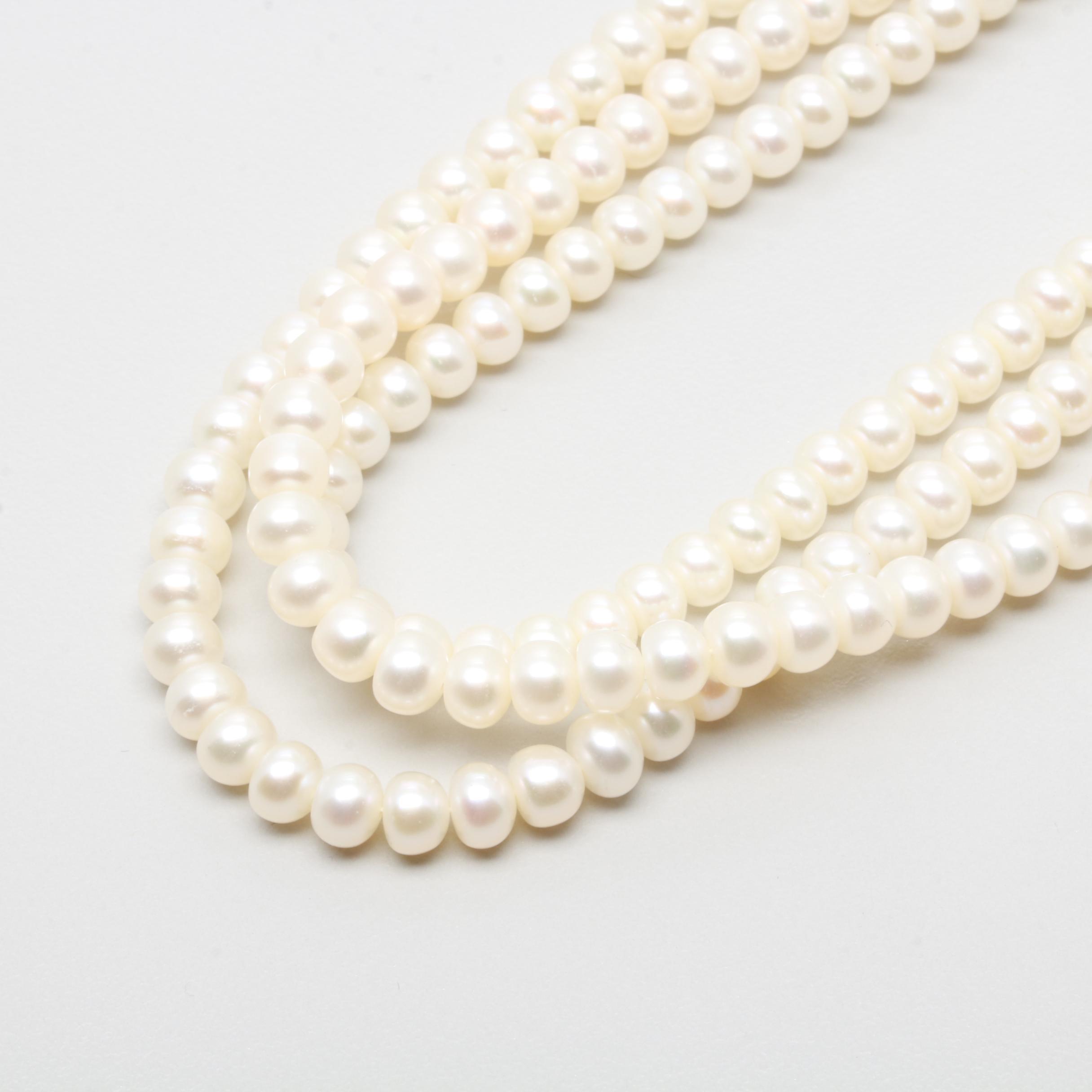 14K Yellow Gold Triple Strand Cultured Pearl Necklace