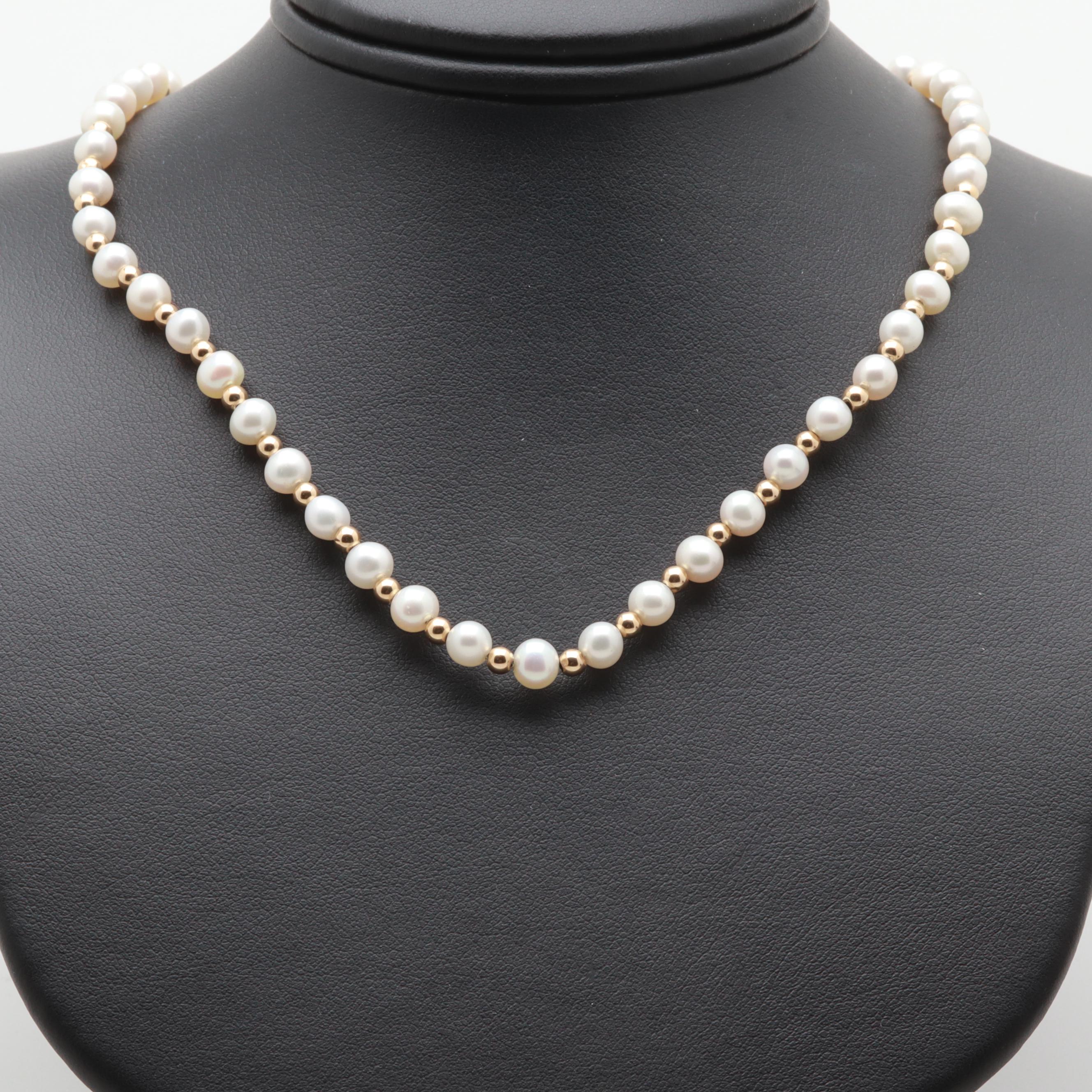 14K Yellow Gold Cultured Pearl Necklace
