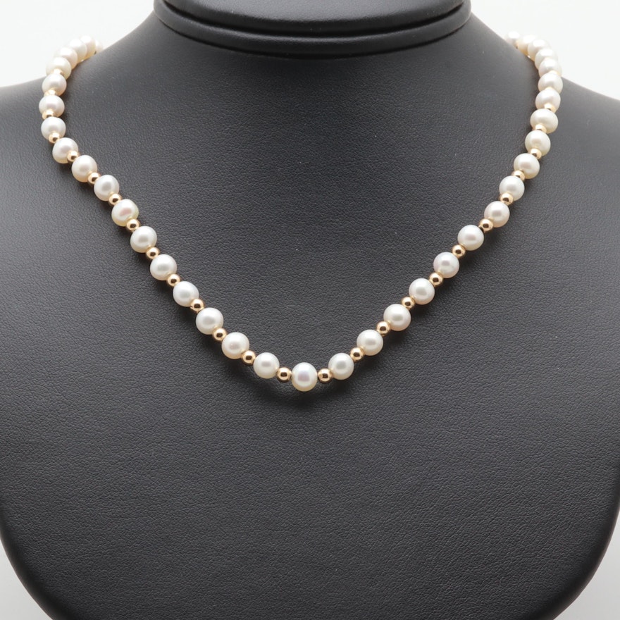 14K Yellow Gold Cultured Pearl Necklace