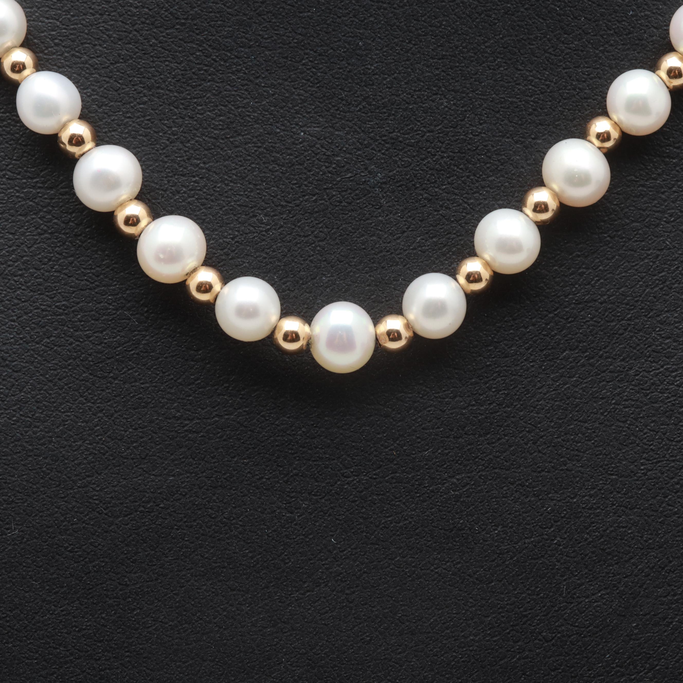 14K Yellow Gold Cultured Pearl Necklace