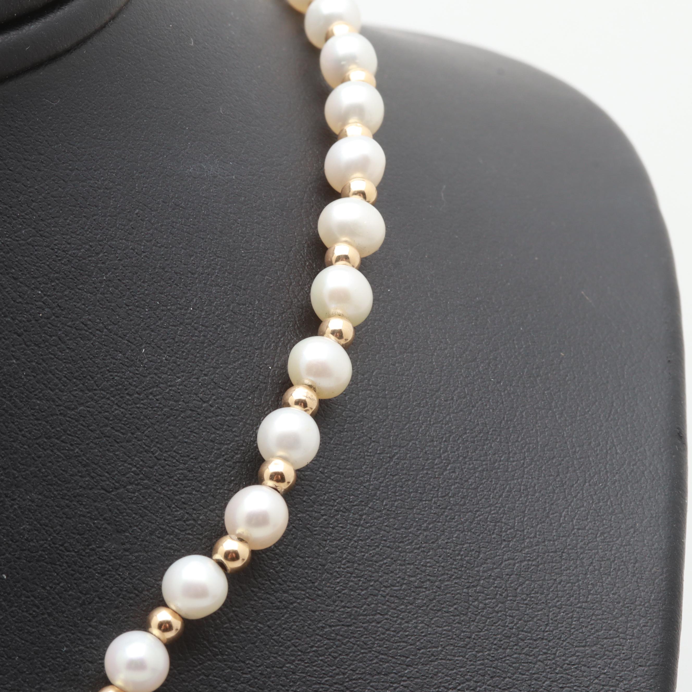 14K Yellow Gold Cultured Pearl Necklace