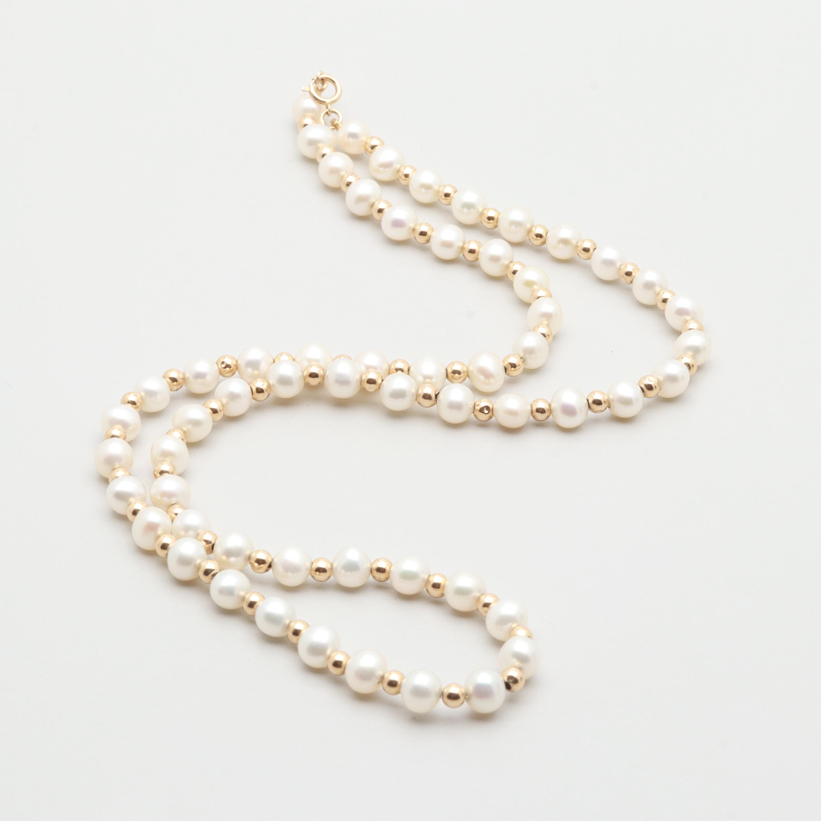 14K Yellow Gold Cultured Pearl Necklace