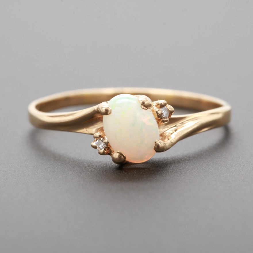 10K Yellow Gold Opal and Diamond Ring