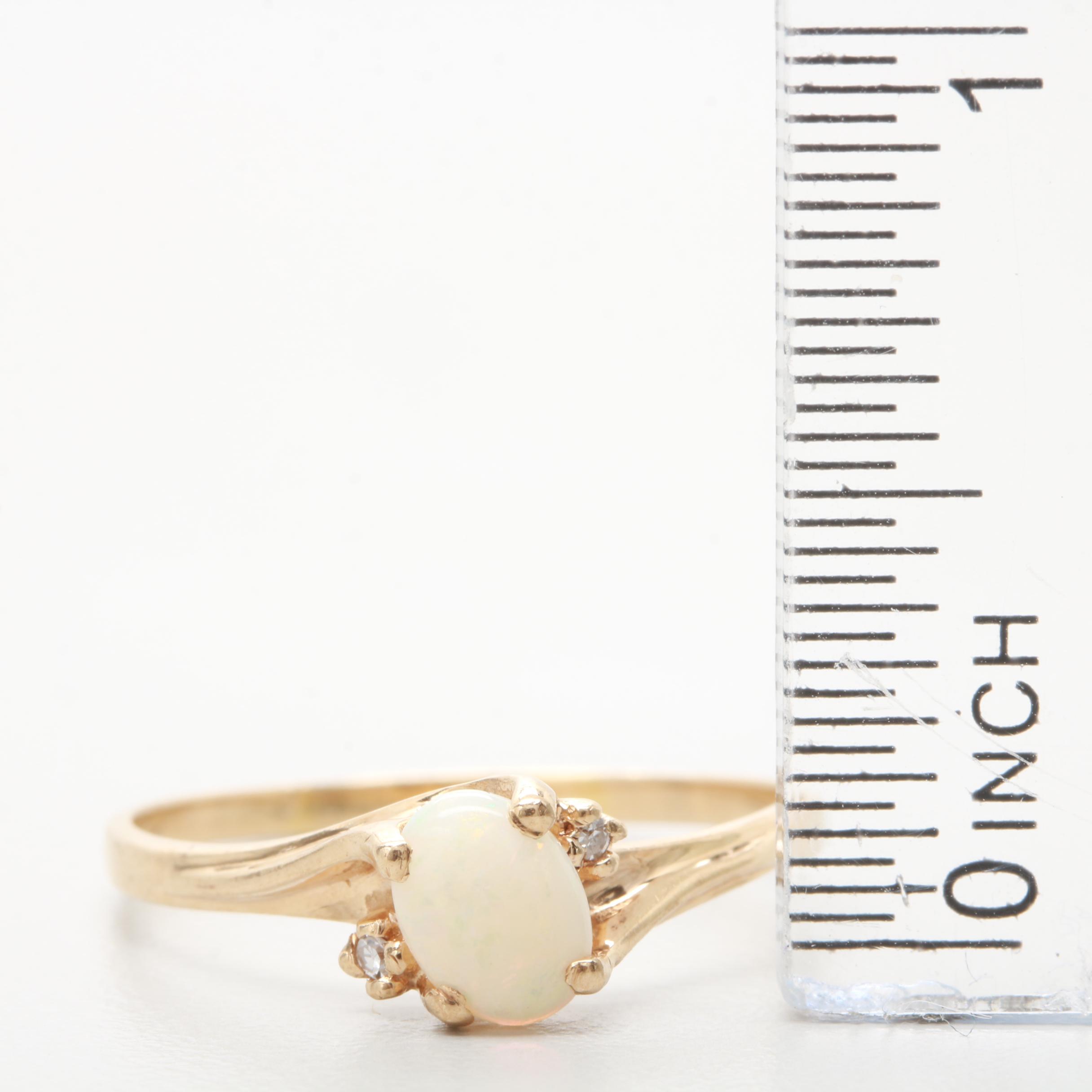 10K Yellow Gold Opal and Diamond Ring