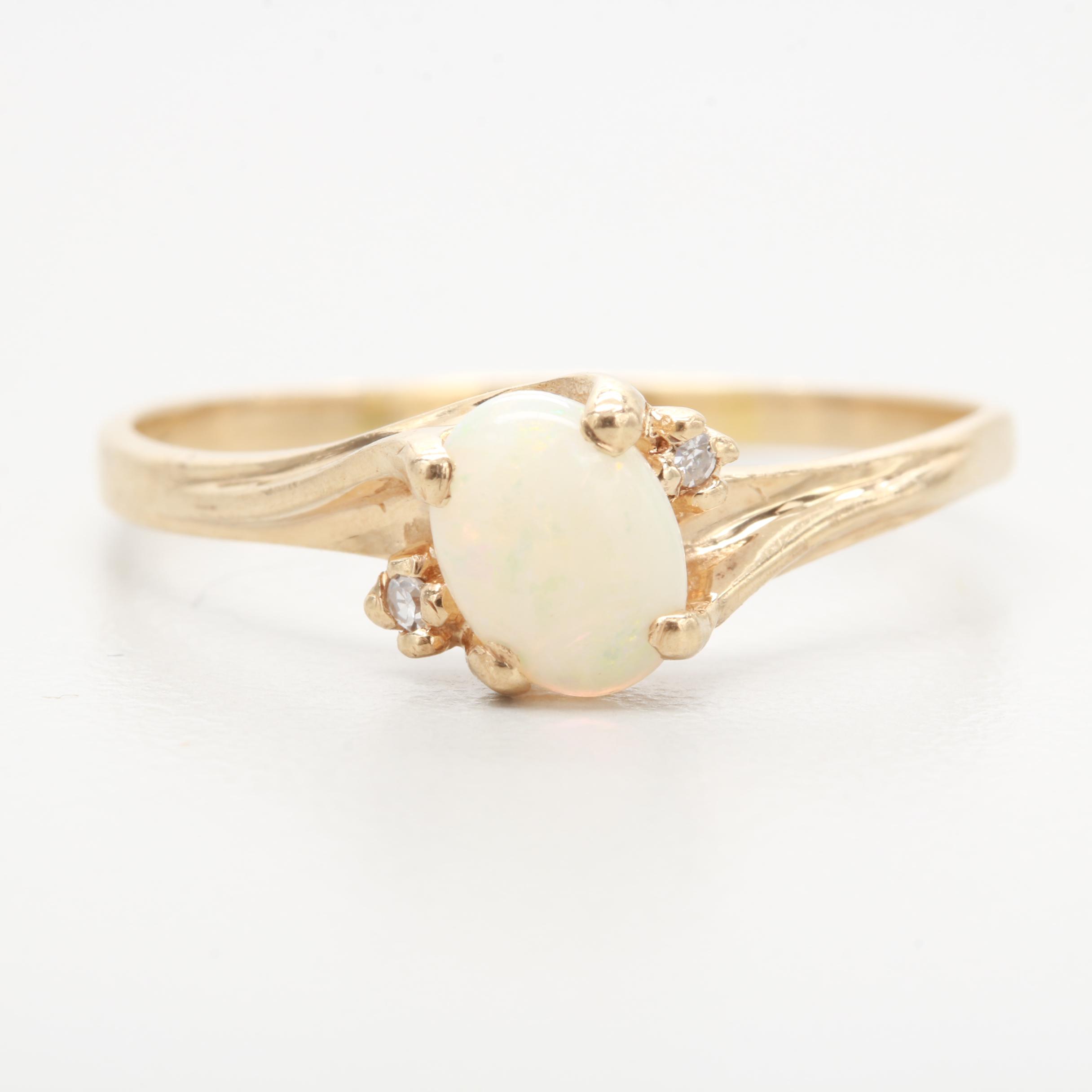 10K Yellow Gold Opal and Diamond Ring