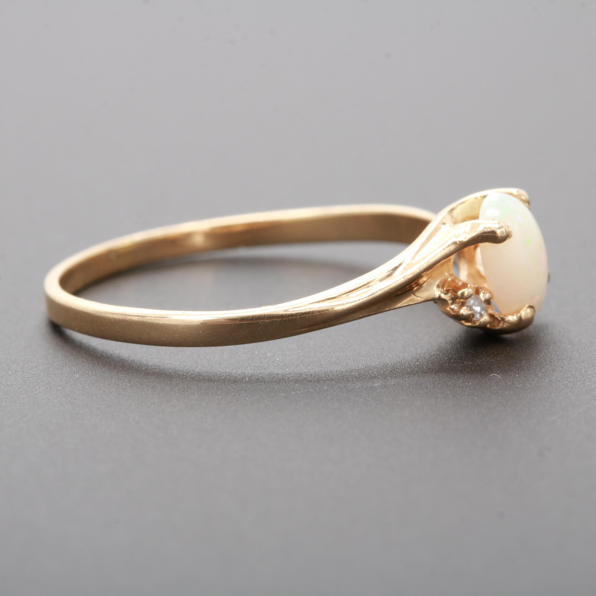 10K Yellow Gold Opal and Diamond Ring