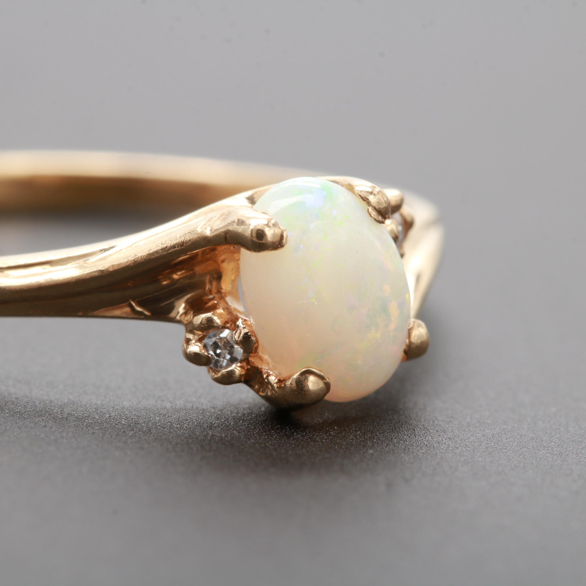 10K Yellow Gold Opal and Diamond Ring