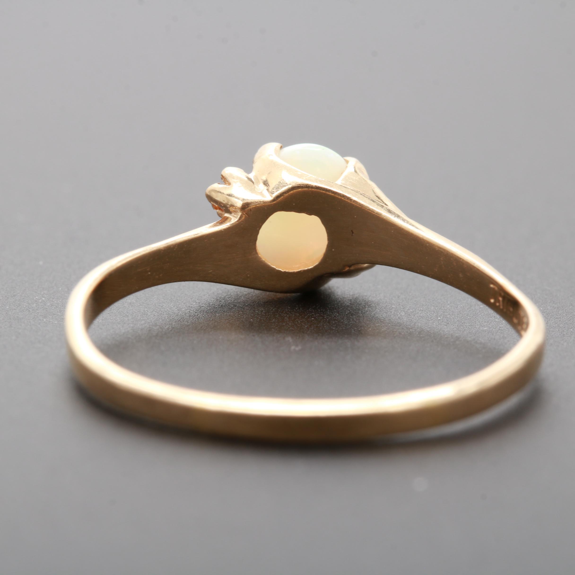 10K Yellow Gold Opal and Diamond Ring