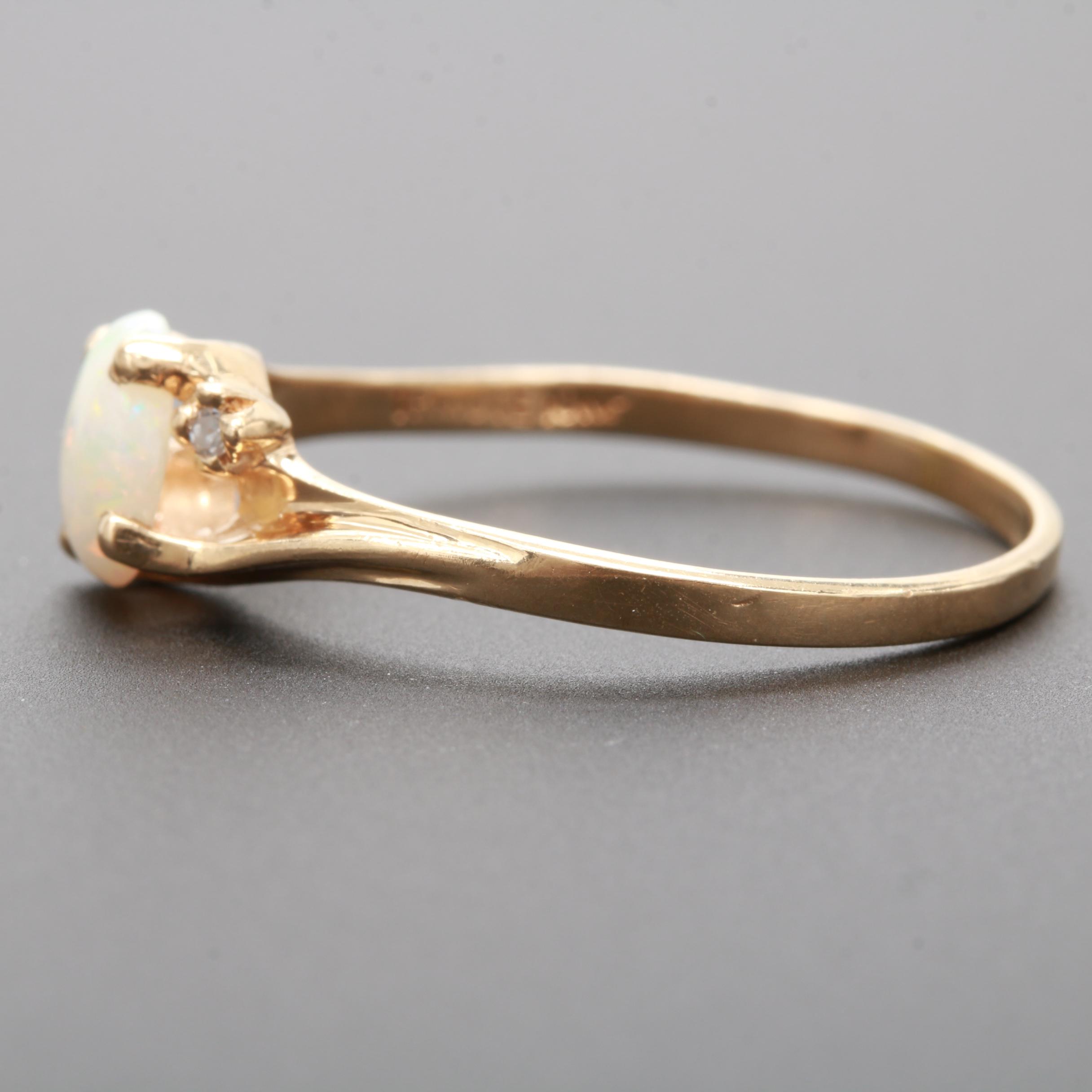 10K Yellow Gold Opal and Diamond Ring