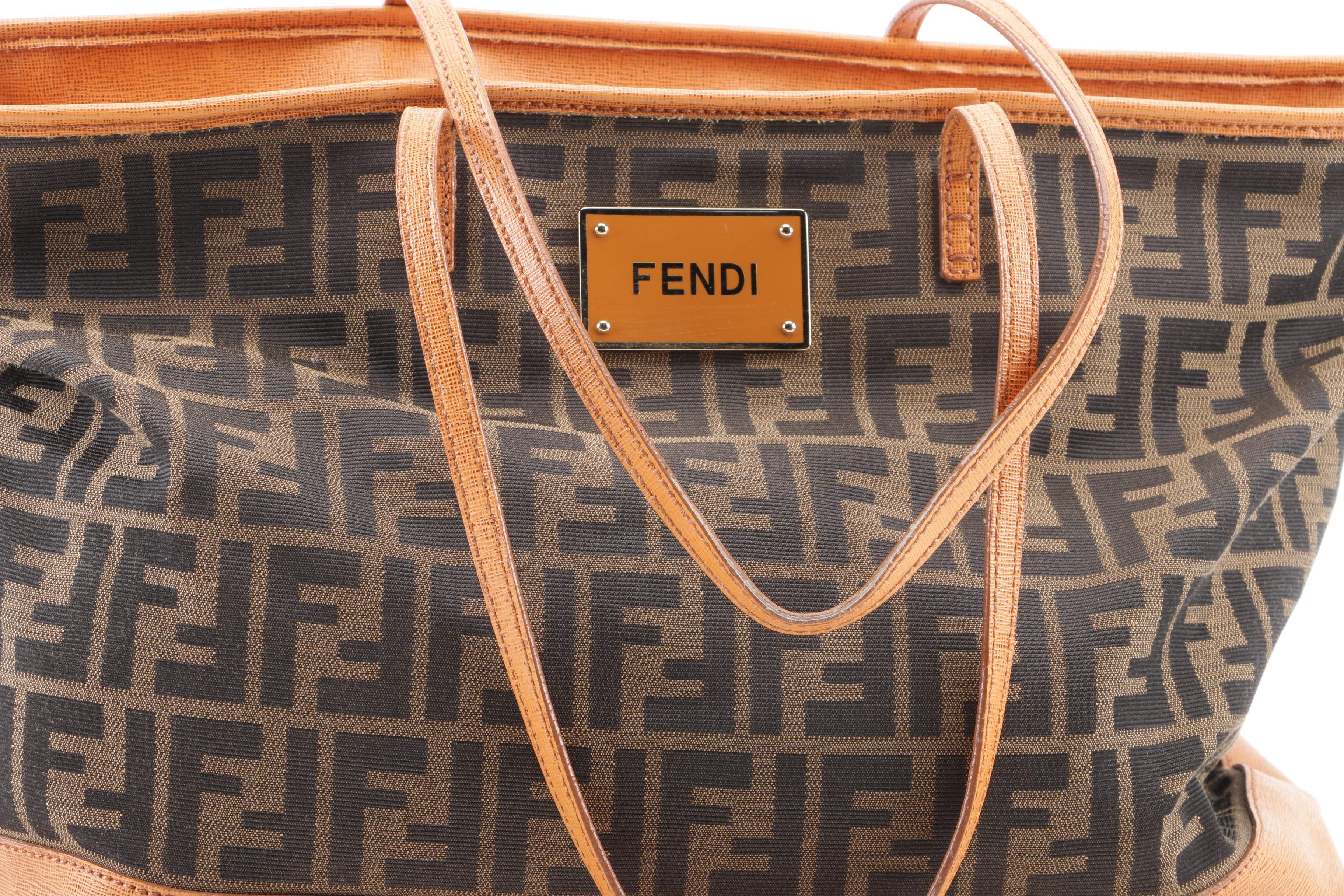 Fendi Zucca Canvas Leather-Trimmed Tote Bag