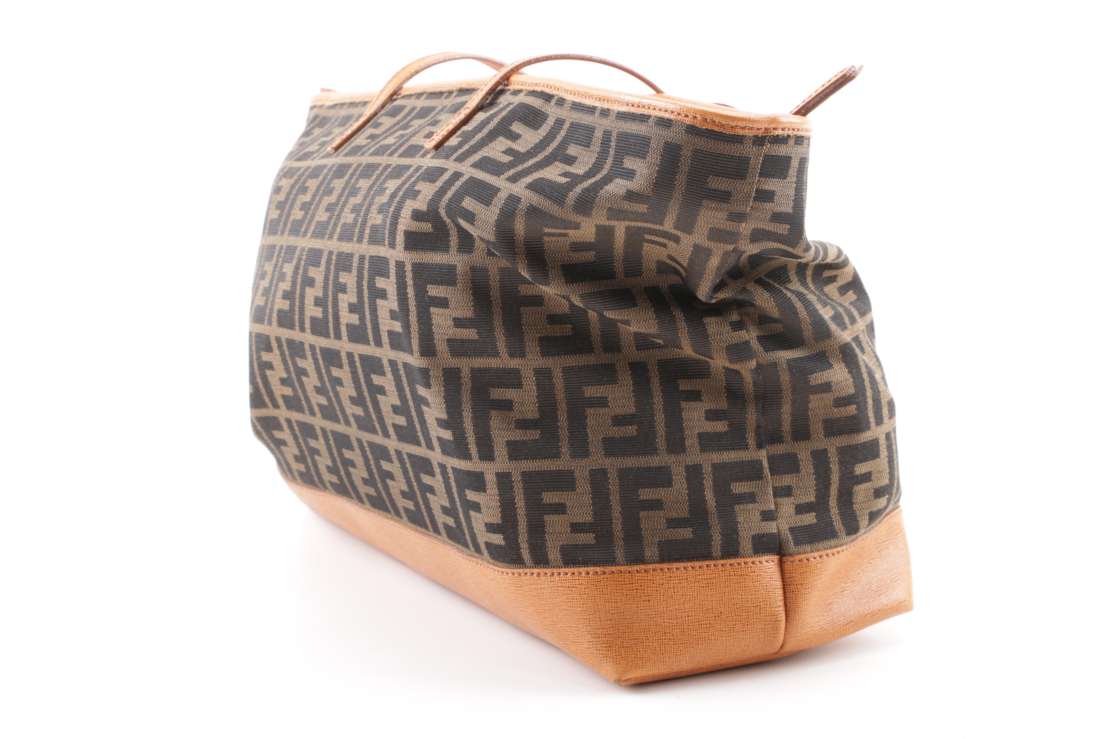 Fendi Zucca Canvas Leather-Trimmed Tote Bag