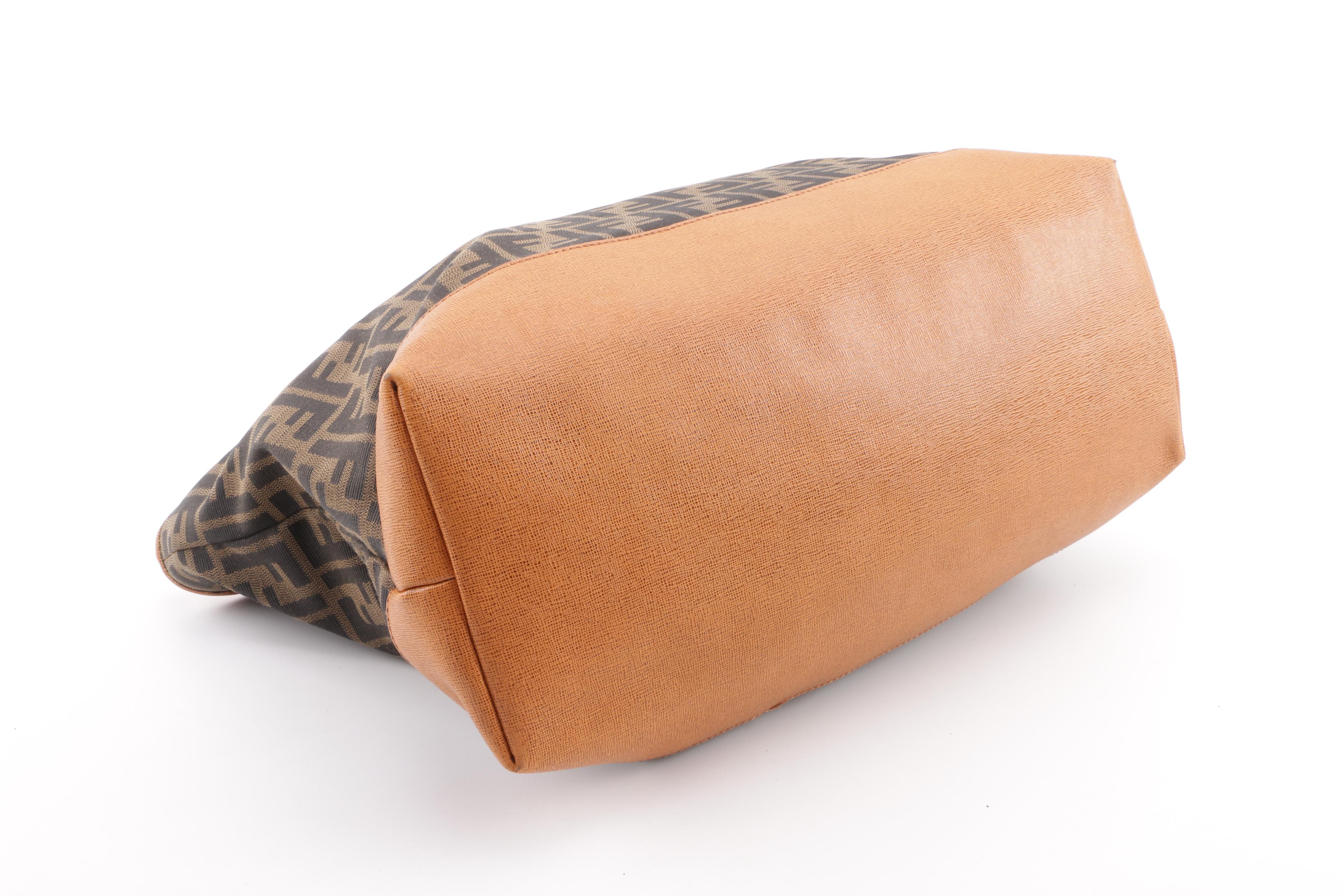 Fendi Zucca Canvas Leather-Trimmed Tote Bag