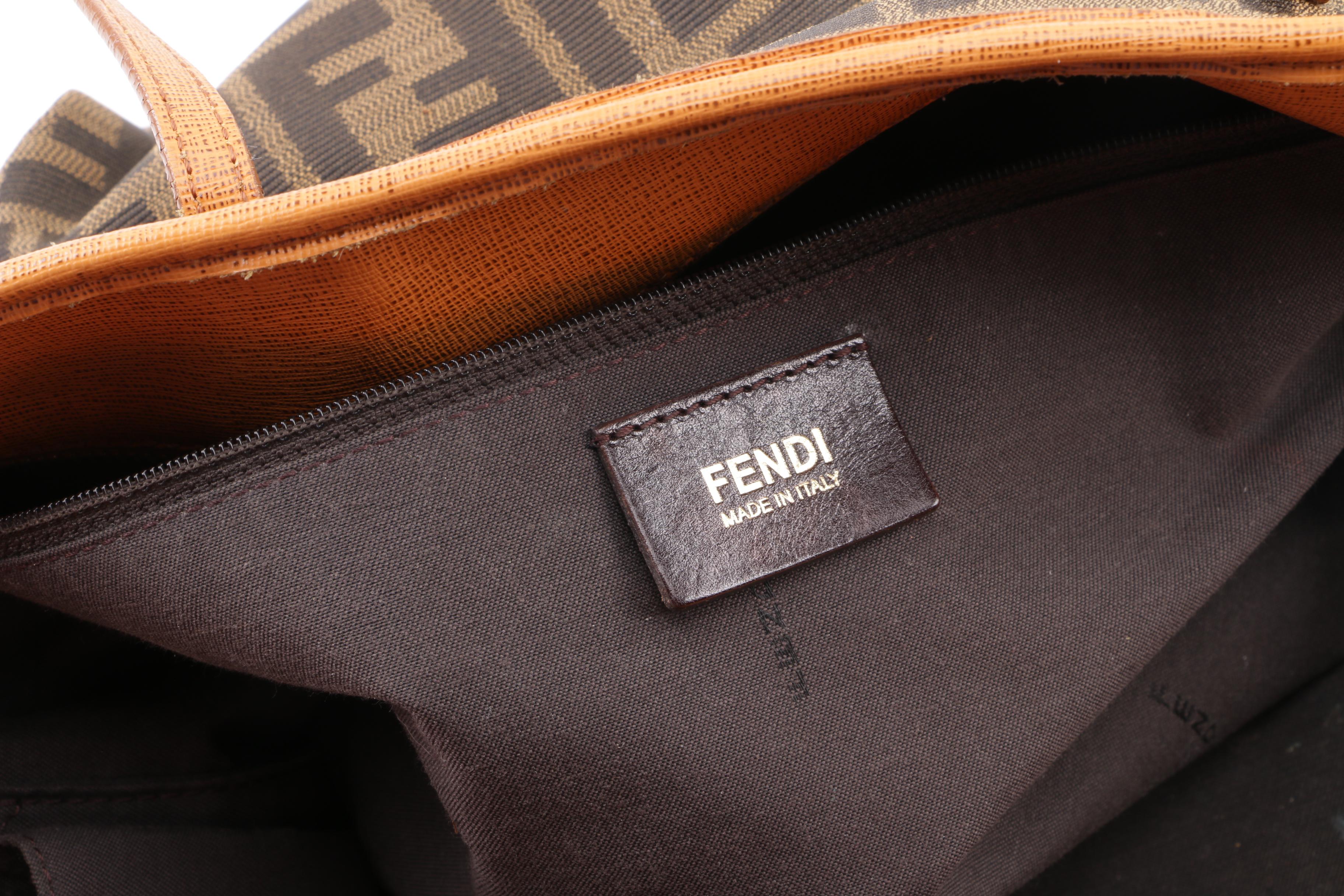 Fendi Zucca Canvas Leather-Trimmed Tote Bag