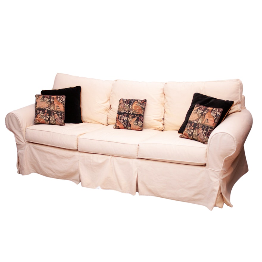 Contemporary Pottery Barn Sofa with Decorative Pillows