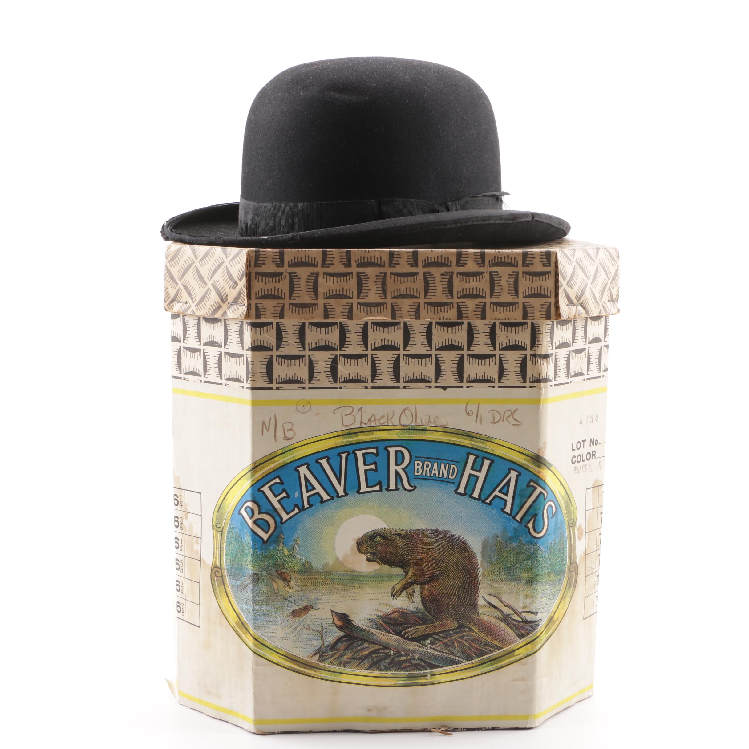 Adam Hats "The Dewey" Black Fur Felt Hat with Beaver Brand Hats Box