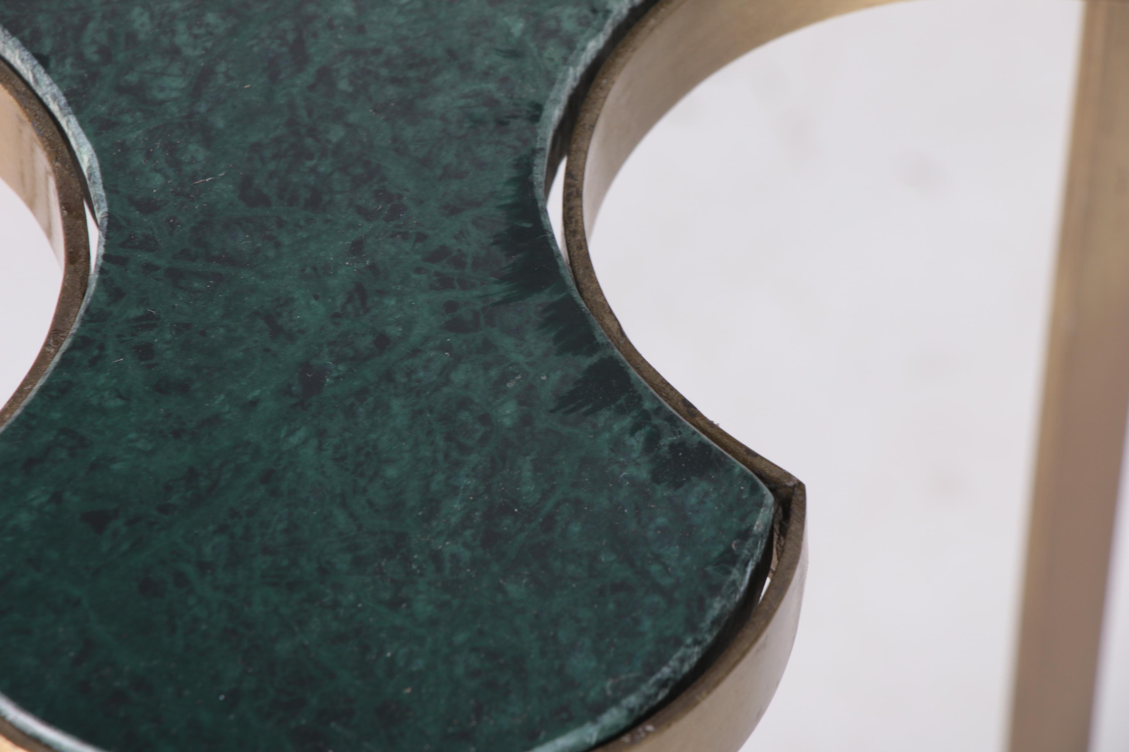 Contemporary Brass and Green Marble "Puzzles" Trefoil Accent Tables