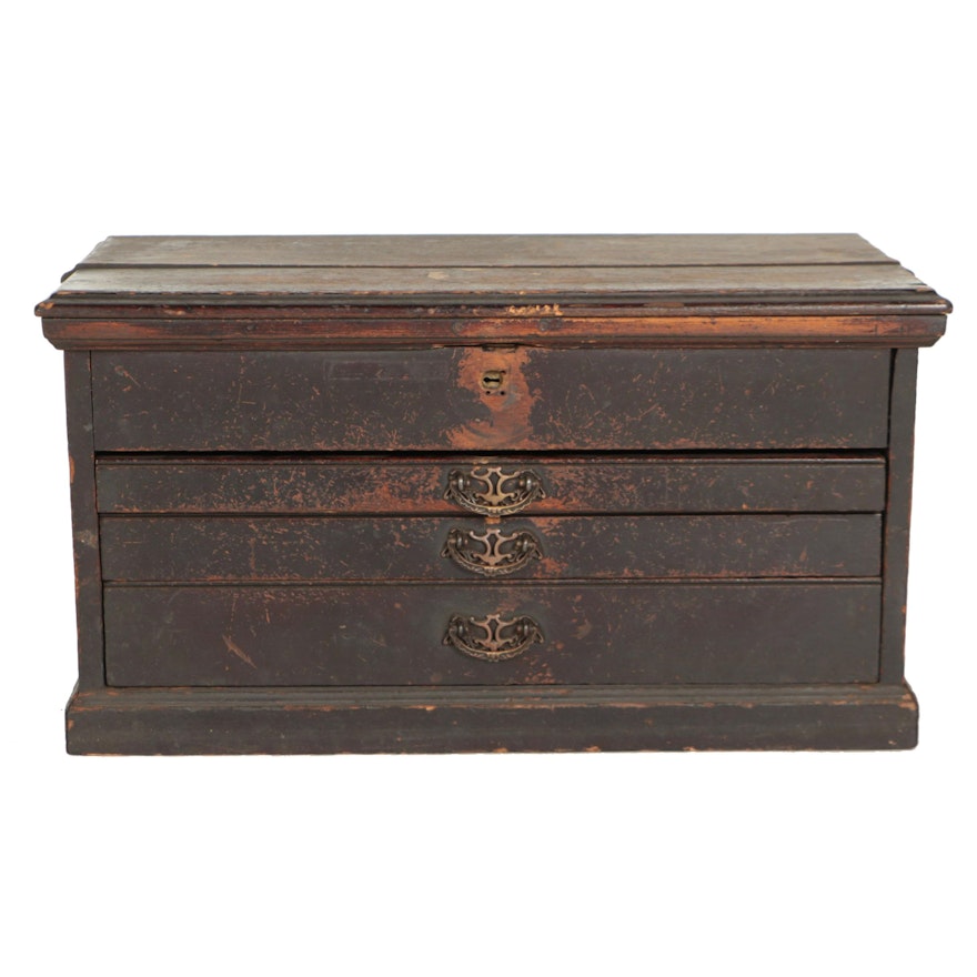 Black-Painted Poplar Lift-Top Tool Chest by E.C. Stearns & Co., Circa 1890